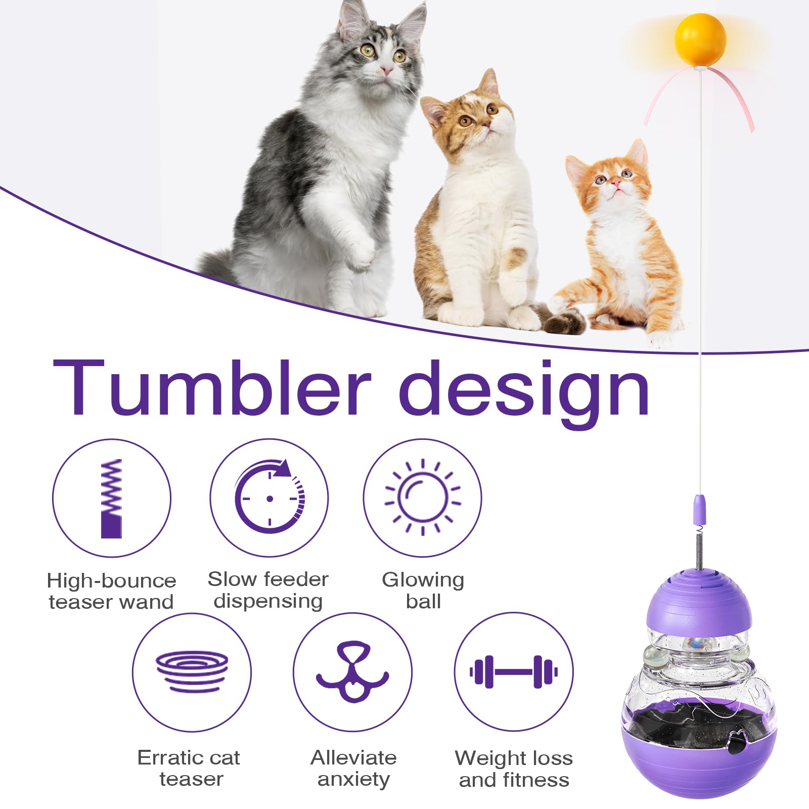 KONOATOR Interactive Cat Toy - Engaging Tumbler Design with Teaser Wand & Treat Dispenser - Durable, Non-Toxic, and Safe for Ind