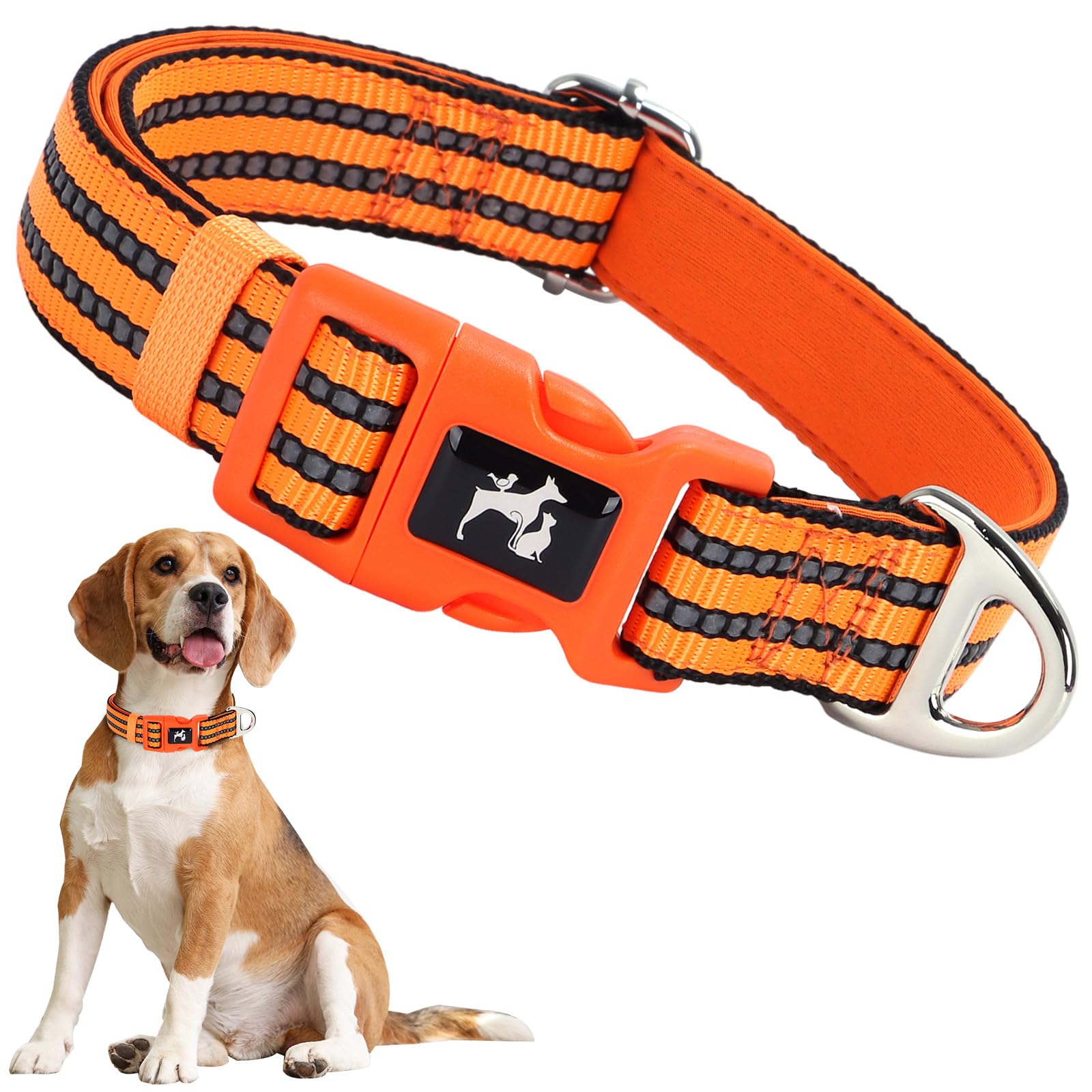 Onefojojo Extra Large Reflective Dog Collar,Adjustable Soft Neoprene Breathable Quick Release Basic Dog Collars For Medium Large