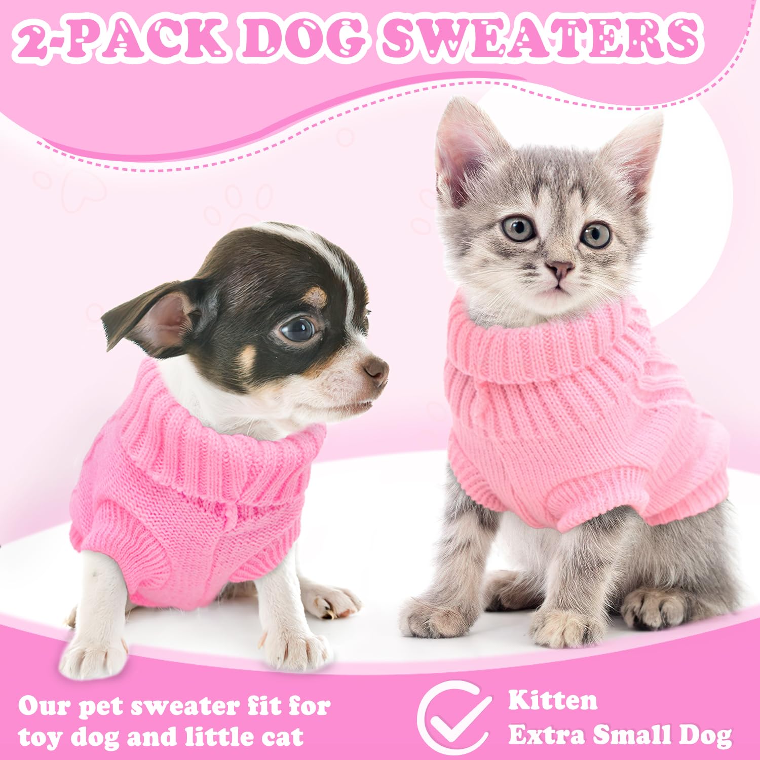 2 Pack Xs Dog Sweaters For Small Dogs Girl Knitted Turtleneck Puppy Sweater Warm Fall Winter Female Dog Clothes Pullover Cat Swe