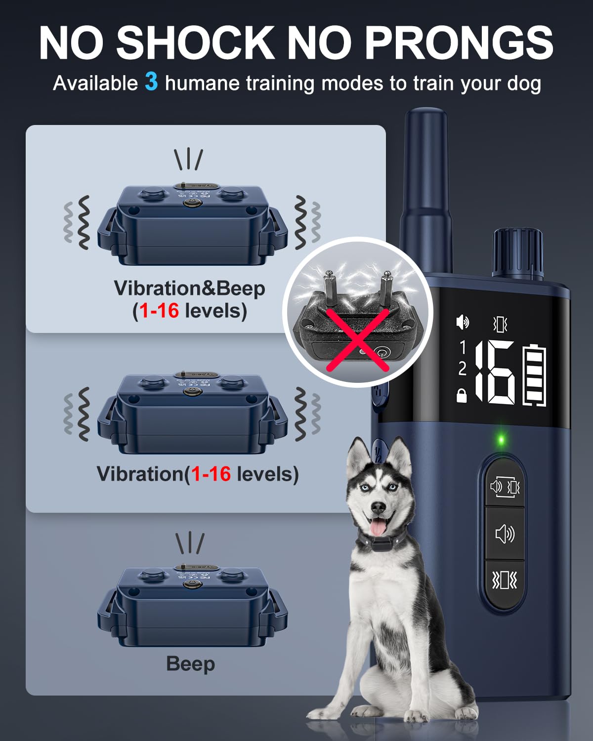 SODOG No Shock Dog Training Collar with Remote, Waterproof, Rechargeable, for Dogs 10-120 lbs, Navy Blue, Model KT47