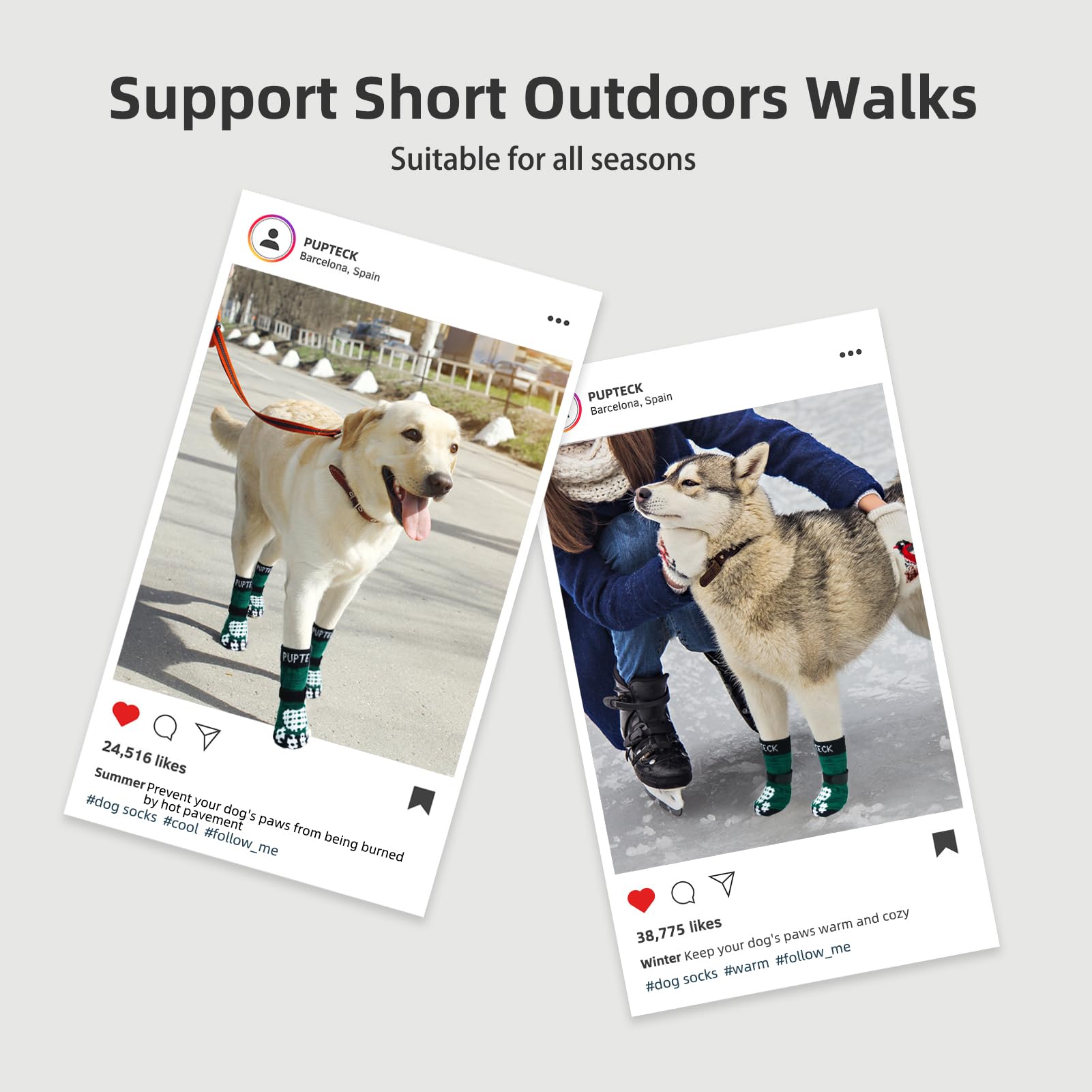 Pupteck Anti-Slip Dog Socks With Double Sides Grips For Small Medium Large Dogs Hardwood Floors Prevents Licking, Dog Shoes For Hot Pavement Traction Control For Senior Dogs, Dark Green, L