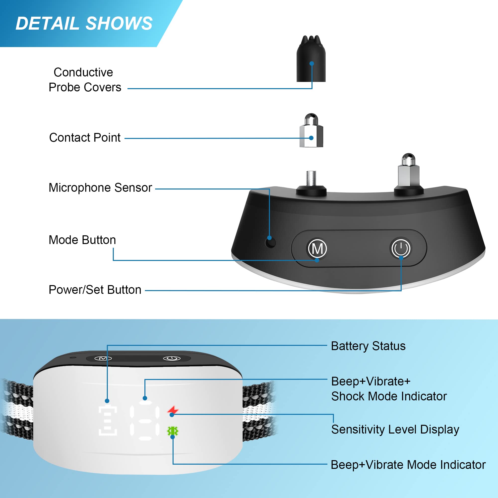 Dog Bark Collar,Bark Collar With Adjustable Sensitivity For Large Medium Small Dogs,Smart Bark Collar Anti False Trigger,Recharg