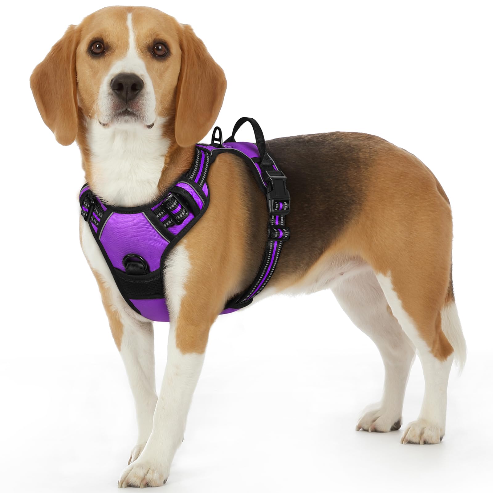 Eagloo Dog Harness Small Sized Dog, No Pull Service Vest With Reflective Strips And Control Handle, Adjustable And Comfortable For Easy Walking, No Choke Pet Harness With 2 Metal Rings, Purple, S
