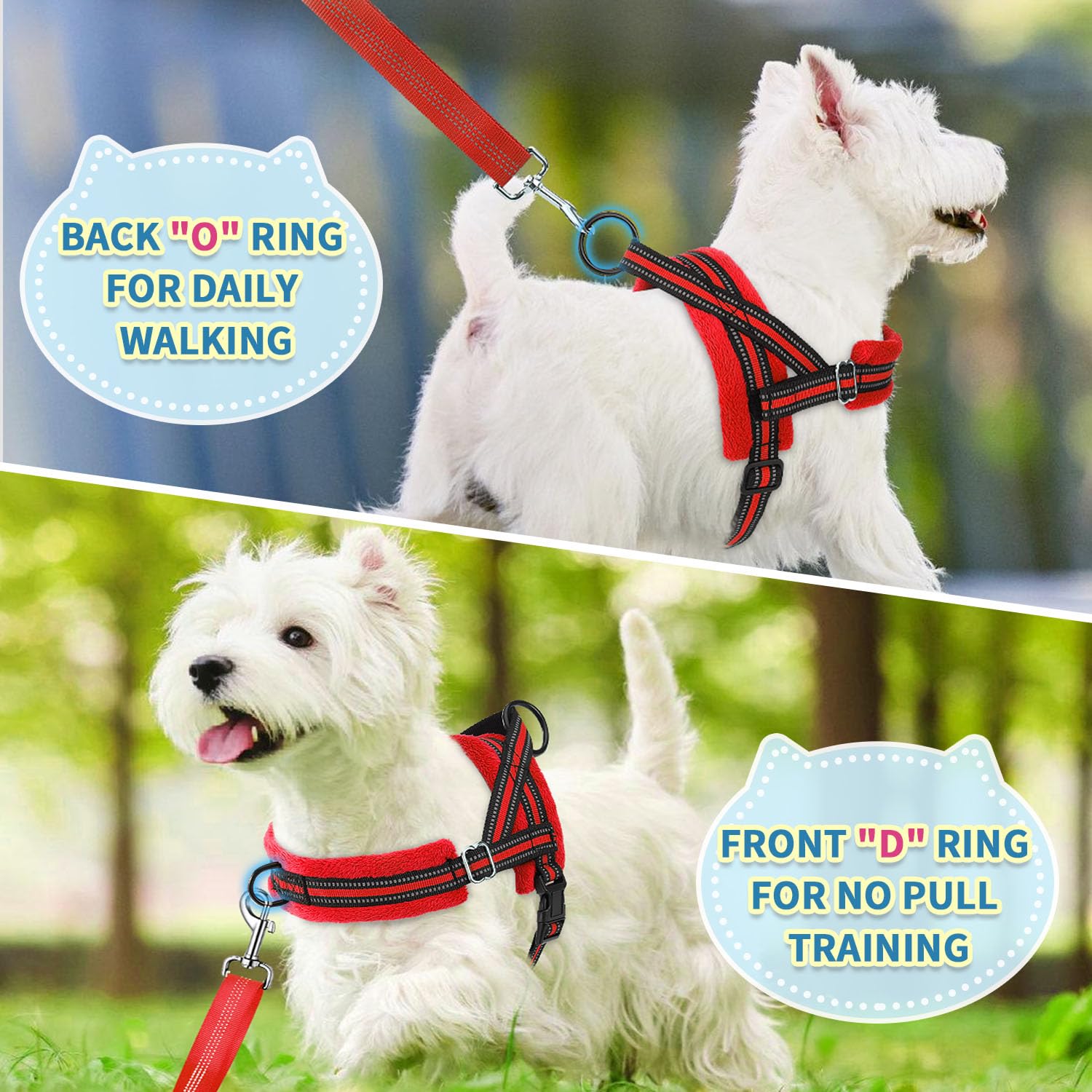 Slowton No Pull Small Dog Harness And Leash Set, Puppy Soft Vest Harness Neck & Chest Adjustable, Reflective Lightweight Harness & Anti-Twist Pet Lead Combo For Small Medium Dogs (R-Front Clip,S)