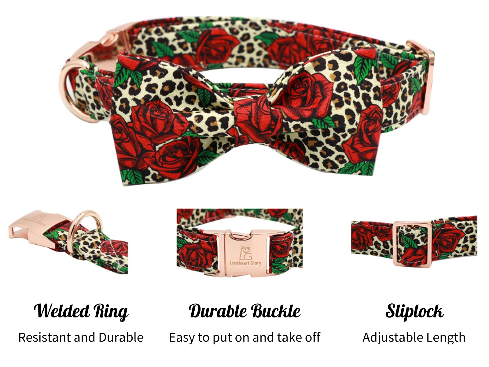 Lionheart Glory Premium Dog Collars, Bowtie Dog Collar, Adjustable Heavy Duty Dog Collar With Bow For Small Dogs