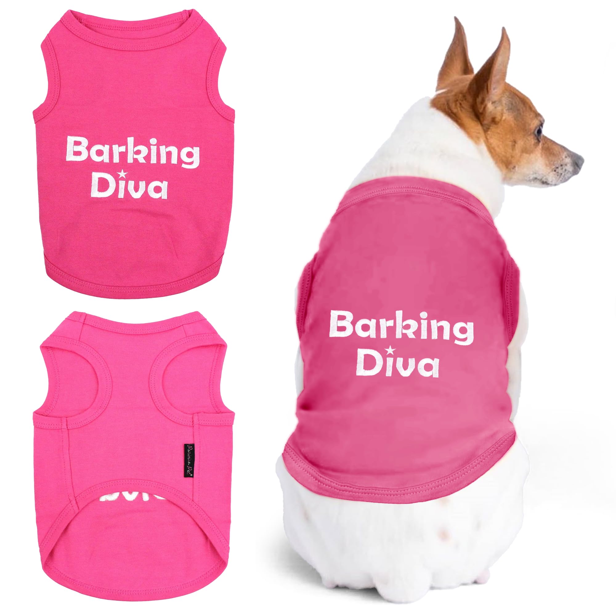 Parisian Pet Dog Tshirt - Embroidered Barking Diva Girl Dog Clothes - Breathable And Lightweight Pet Vest - Sleeveless Pink Tee 