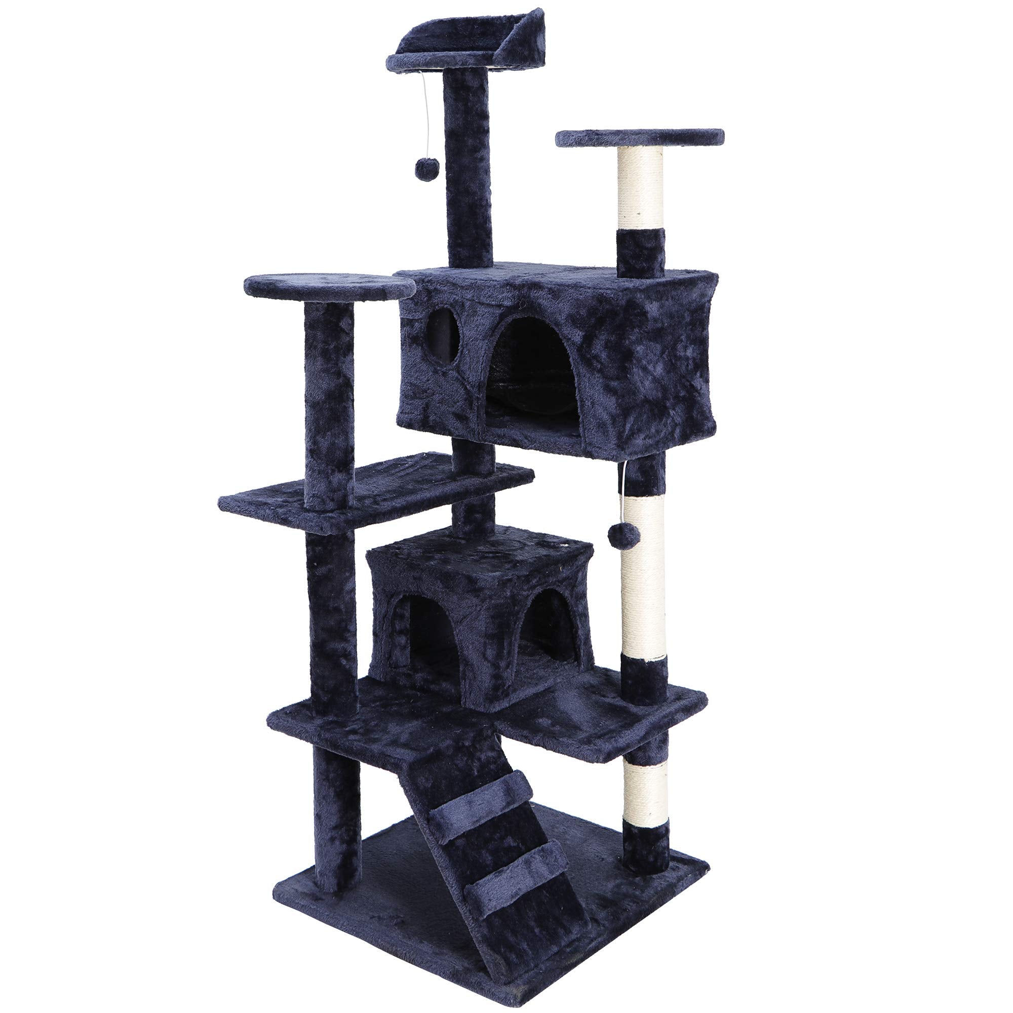 Zeny 53 Inches Cat Tree With Sisal-Covered Scratching Posts And 2 Plush Rooms Cat Furniture For Kittens (Navy Blue)