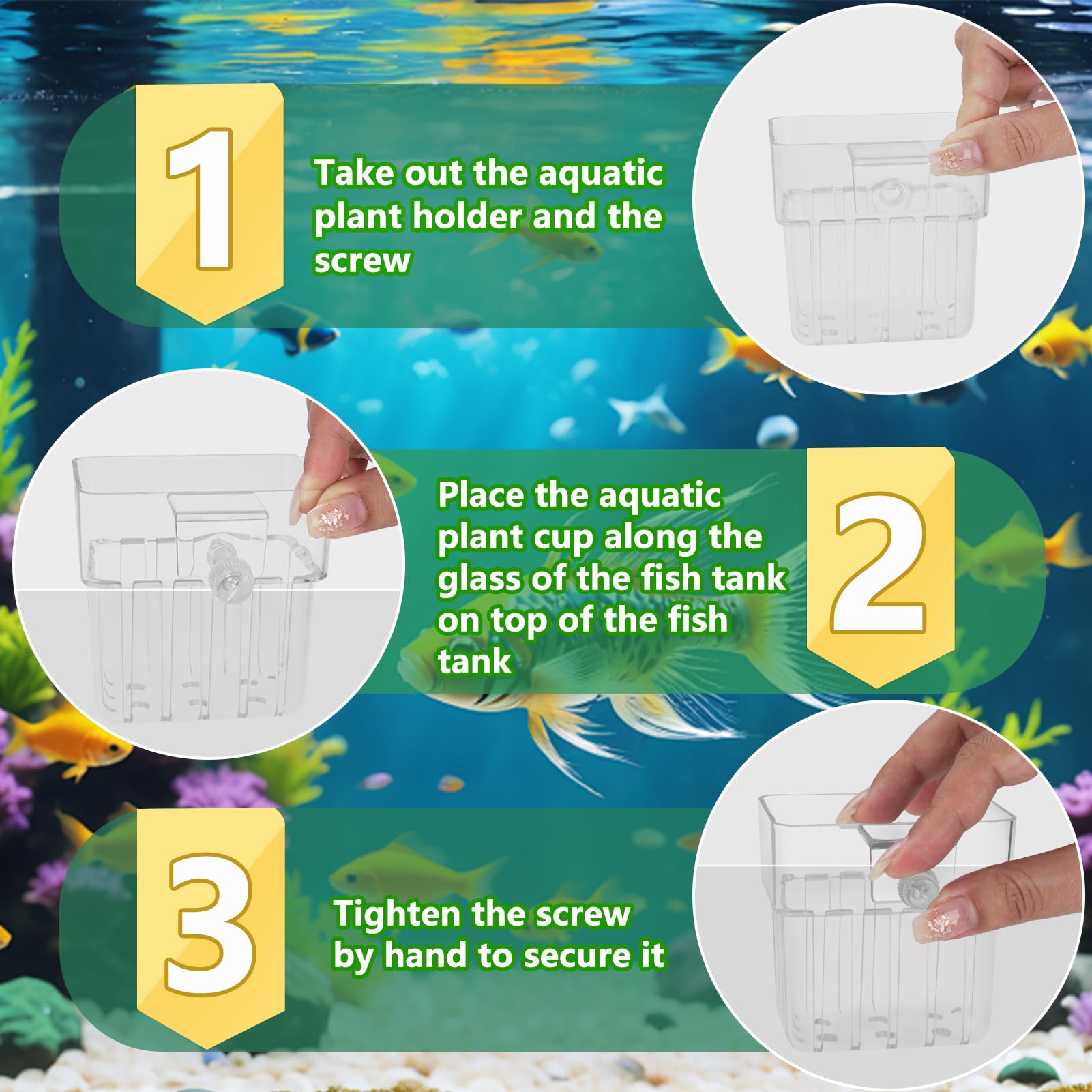 Uprony 2PCS Aquarium Plant Holder with Hooks Top Clear Acrylic Fish Tank Plant Holder Cup Pots for Fish Tank Aquaponic Plant and