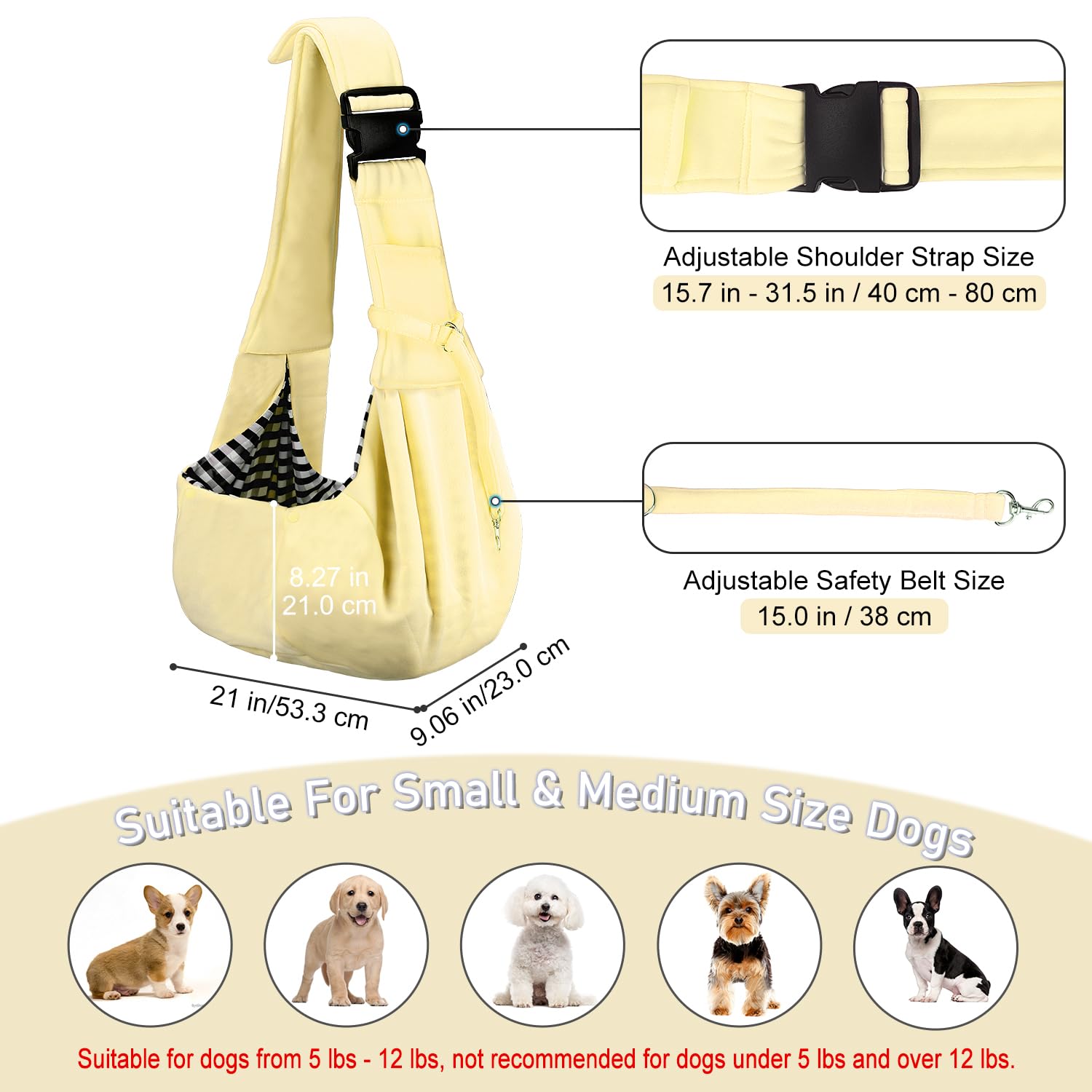 Petloft Reversible Dog Cat Sling Carrier, Small Dog Carrier, Adjustable Dog Sling, Hands Free Cross Body Carrier With Collar Hoo