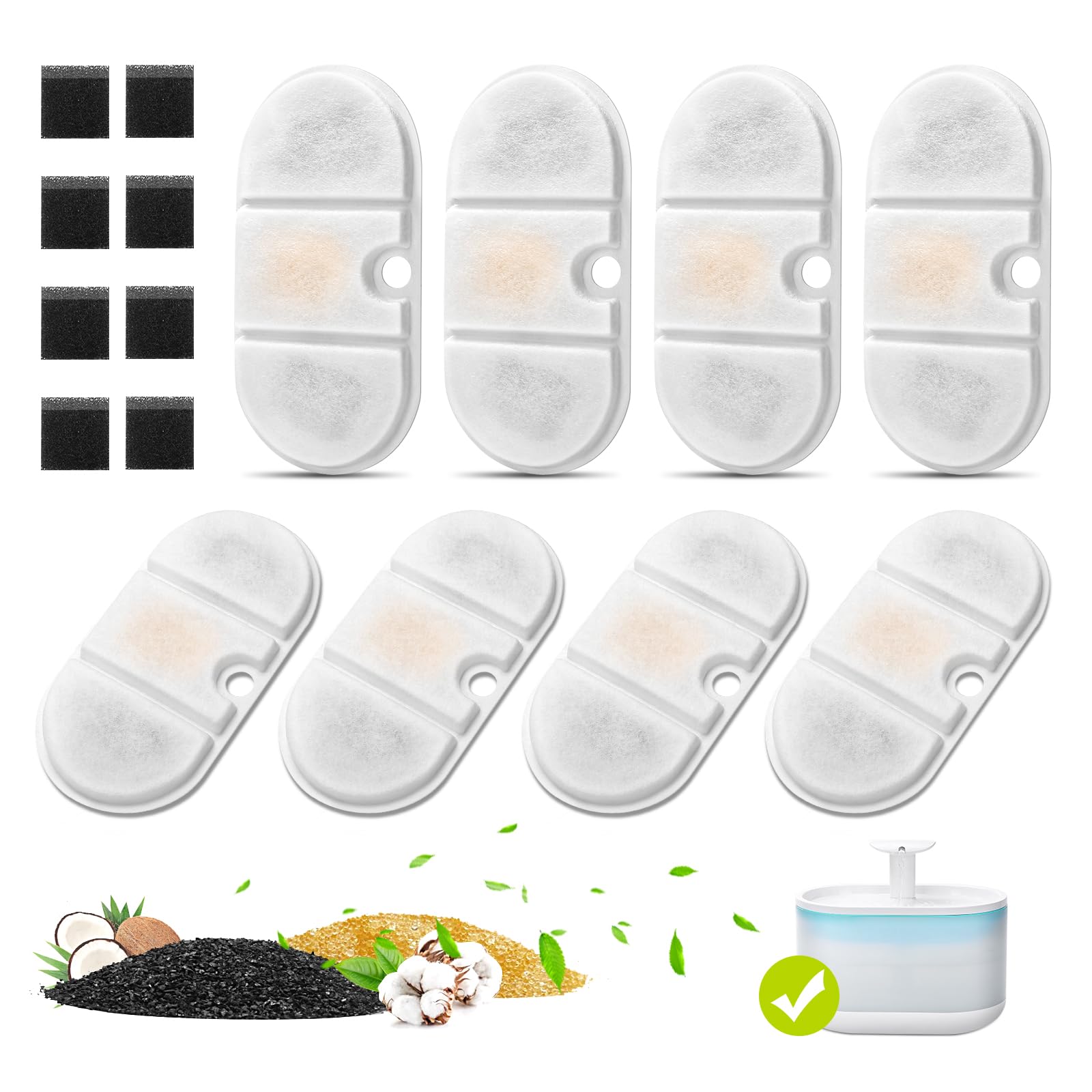 8 Pack Replacement Filters for Capsule Cat Water Fountain PLWF002, ZEKIRY Cat Water Filter Replacement, Triple Filtration Pet Wa