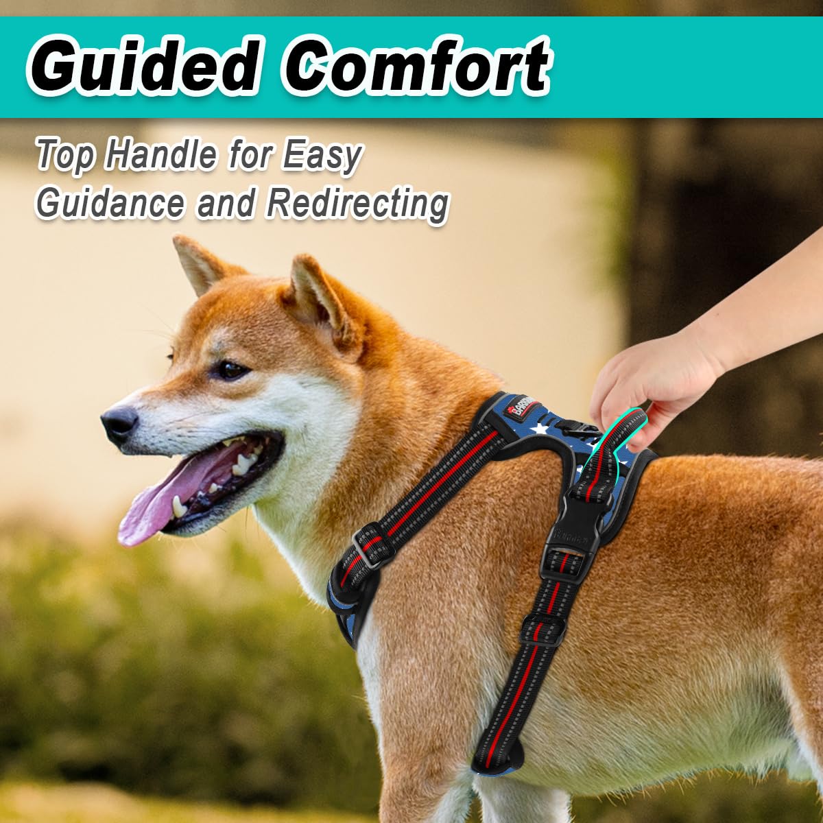BARKBAY No Pull Dog Harness - Reflective, Step-In with Front Clip, Easy Control Handle, Small Size, Star Color
