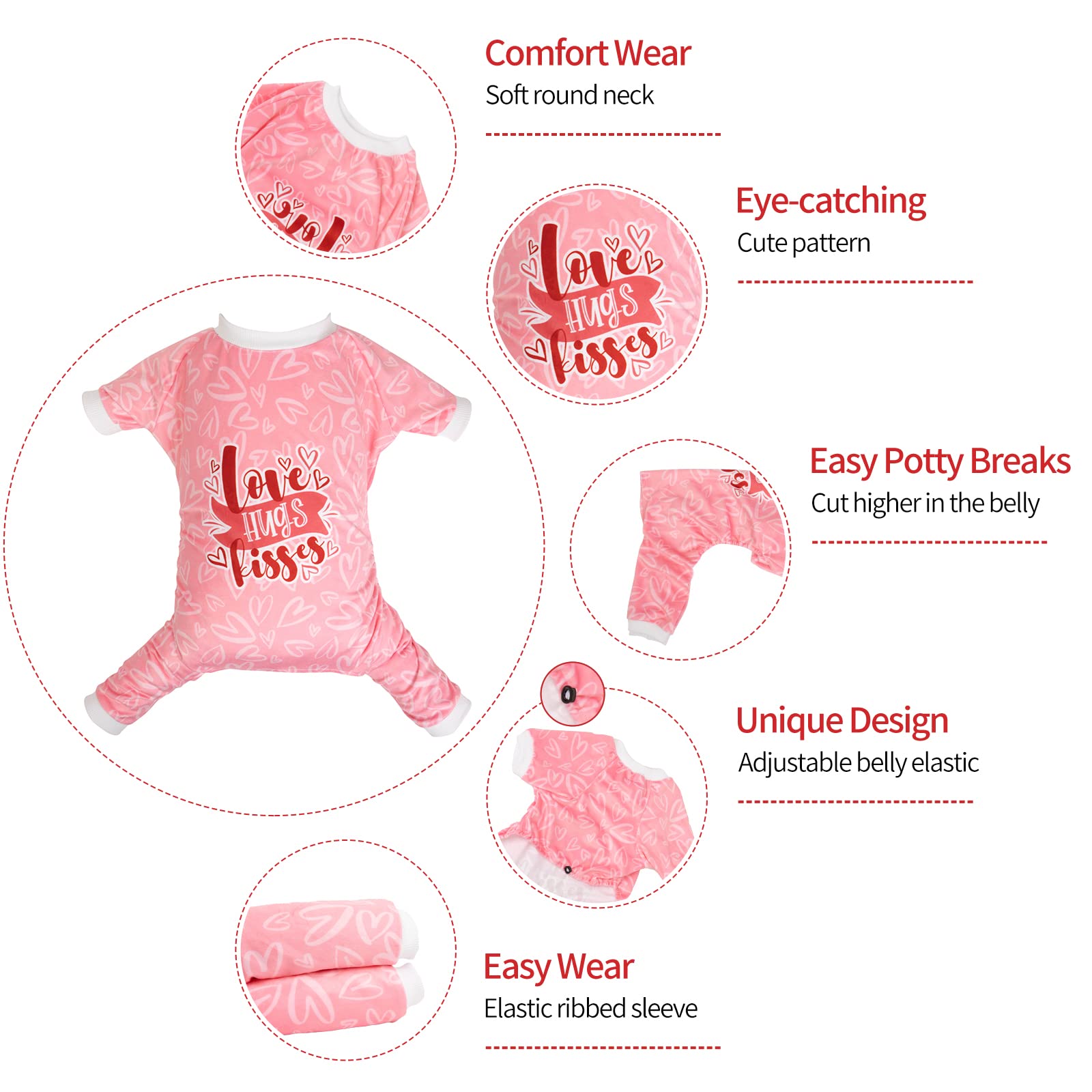 Cutebone Valentine'S Day Love Hugs Kisses Small Dog Pajamas Stretchy Puppy Pjs Soft Fleece Onesie Cat Clothes For Daily Wear P273L