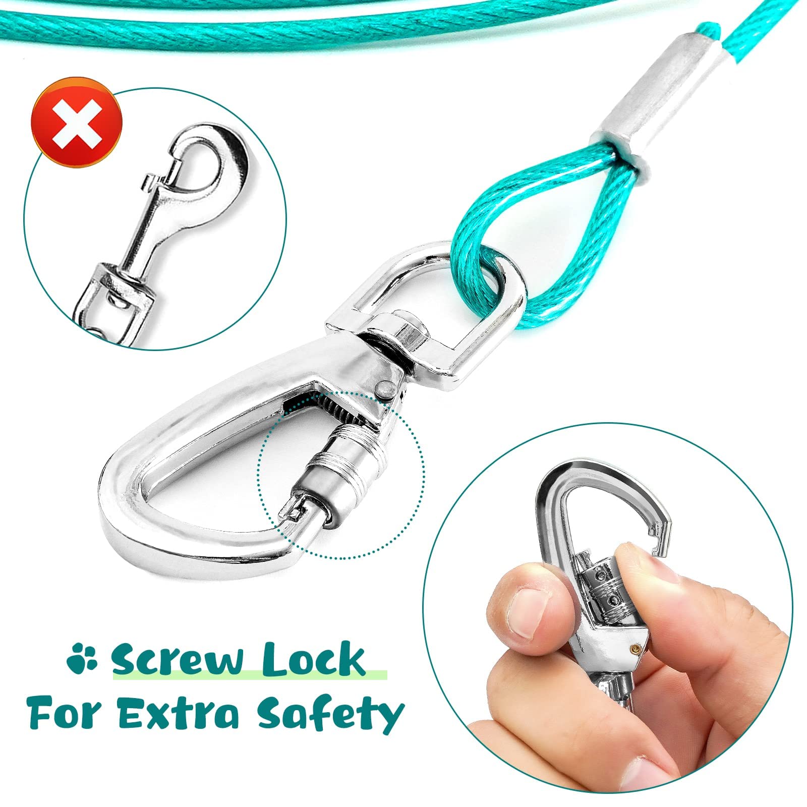 Tie Out Cable For Dogs, 60Ft Dog Leads For Yard Chew Proof, Heavy Duty Dog Tie Out Cable For Large Dogs Up To 125Lbs, Durable Do