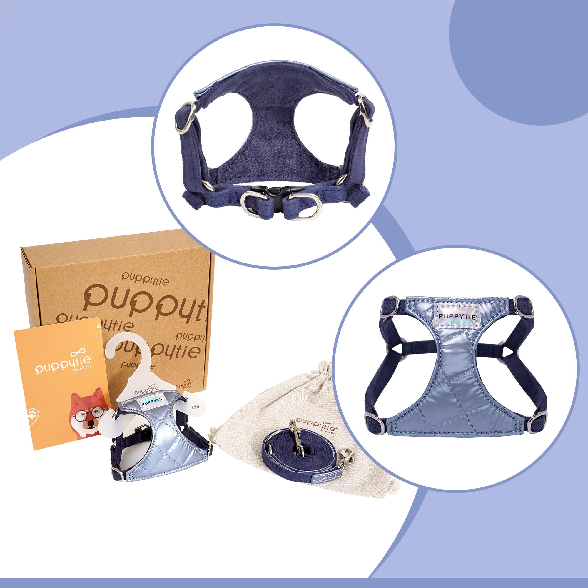 Puppytie No Pull Xs Dog Harness With Multifunction Dog Leash,Soft Adjustable No Choke Escape Proof Pet Harness Vest,Glossy Sapph