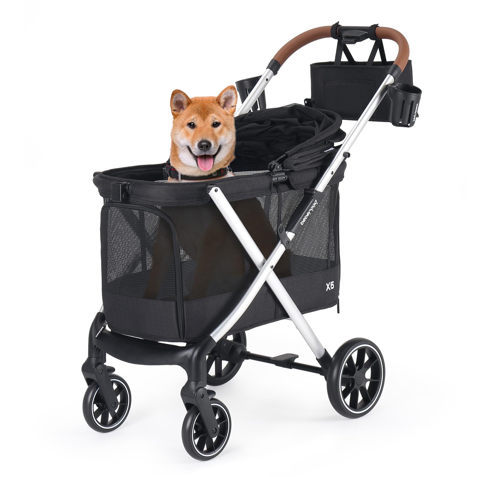 Beberoad Pets X6 Luxury Pet Stroller For Medium Dogs Up To 66 Lbs, One-Second Fold Design, 180 Canopy, 4-Wheel Shock Absorption 