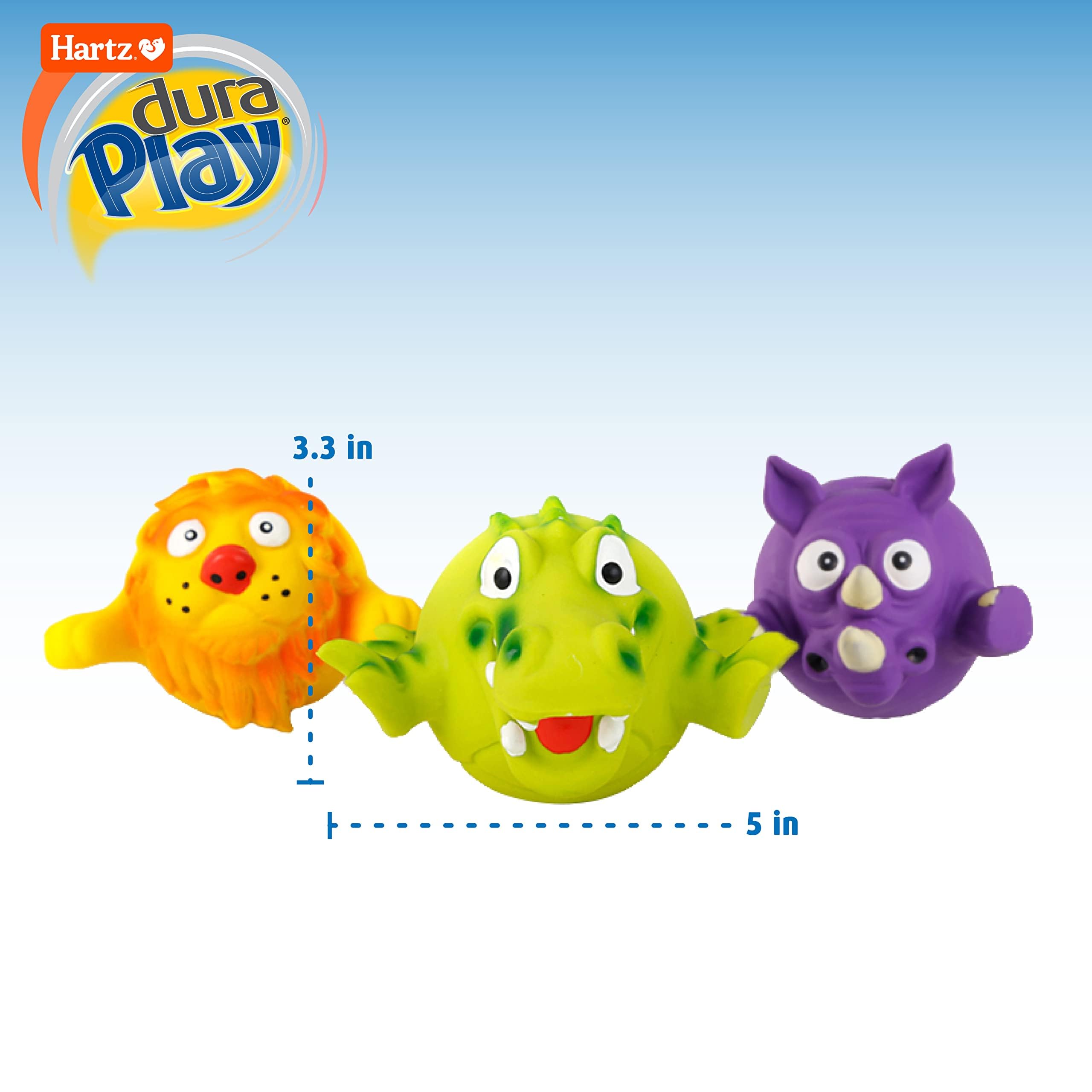 Hartz Dura Play Zoo Balloons Squeak Dog Toy - 3 Count, Purple, Yellow & Green, Fun & Durable Pet Toy for Interactive Play
