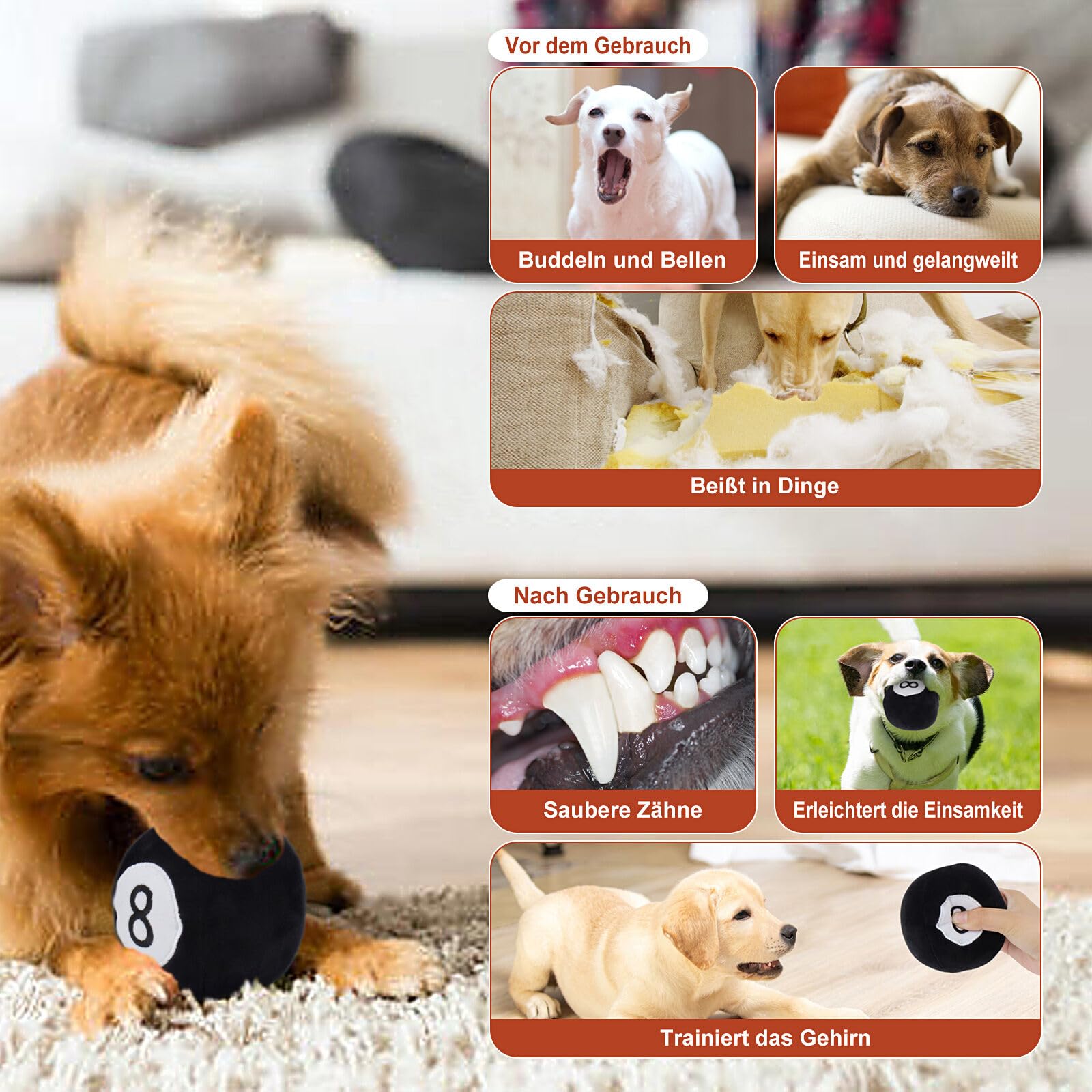 Tonyfy Dog Toys Balls - Chewable Plush Billiards For Dogs, Soft Pet Squeaky Ball Stuffed With Fluffy, Durable Indoor Outdoor Dog