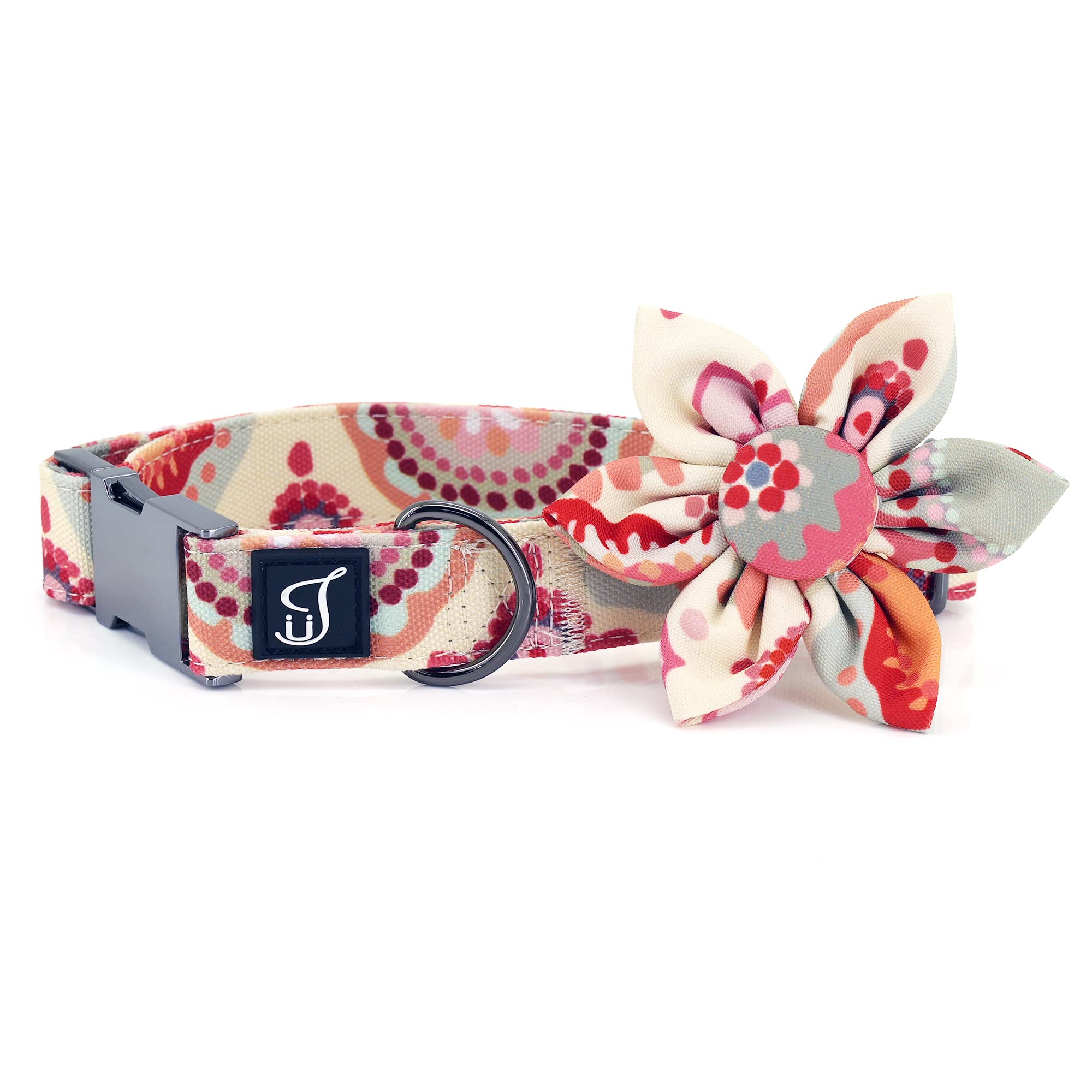 Ultra Joys Girl Dog Collars With Flower - Female Dog Collars With Comfortable Cotton Fabric & Metal Buckle In Orange Daisy Desig