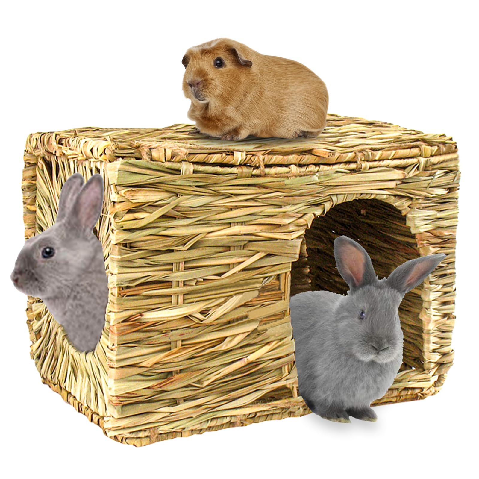 Hercocci Extra Large Grass House For Rabbit, Foldable & Comfortable - Small Animal Hut Play Hideaway Bed Hay Mat Chew Toy For Bunny Guinea Pig Hamster Chinchilla (1 Pack)