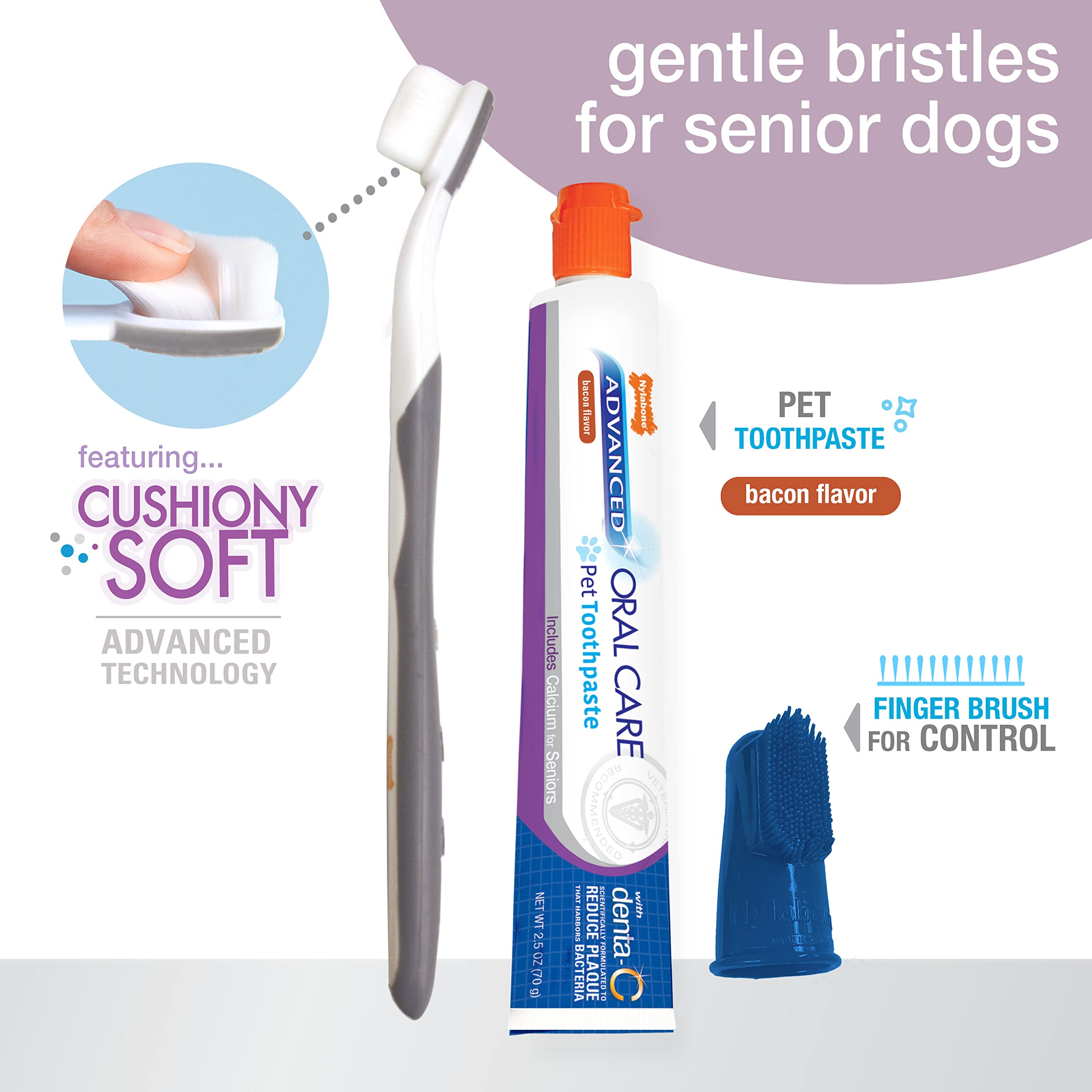 Nylabone Advanced Oral Care Senior Dog Dental Kit with Cushiony Soft-Bristle Toothbrush Senior 3 Count