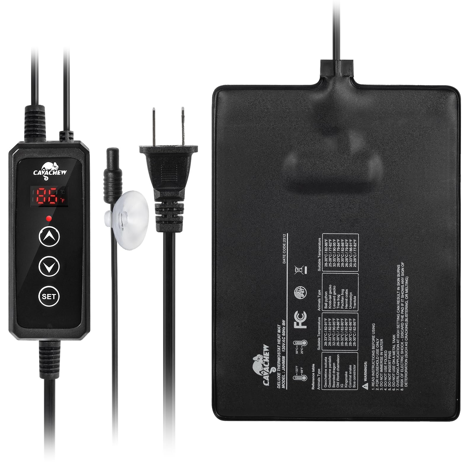 Cavachew Reptile Heat Pad With Dimming Thermostat, 6'' X 8'' 8W Heating Pad Combo Set For 10-20 Gallon Reptile Tank, Under Tank 