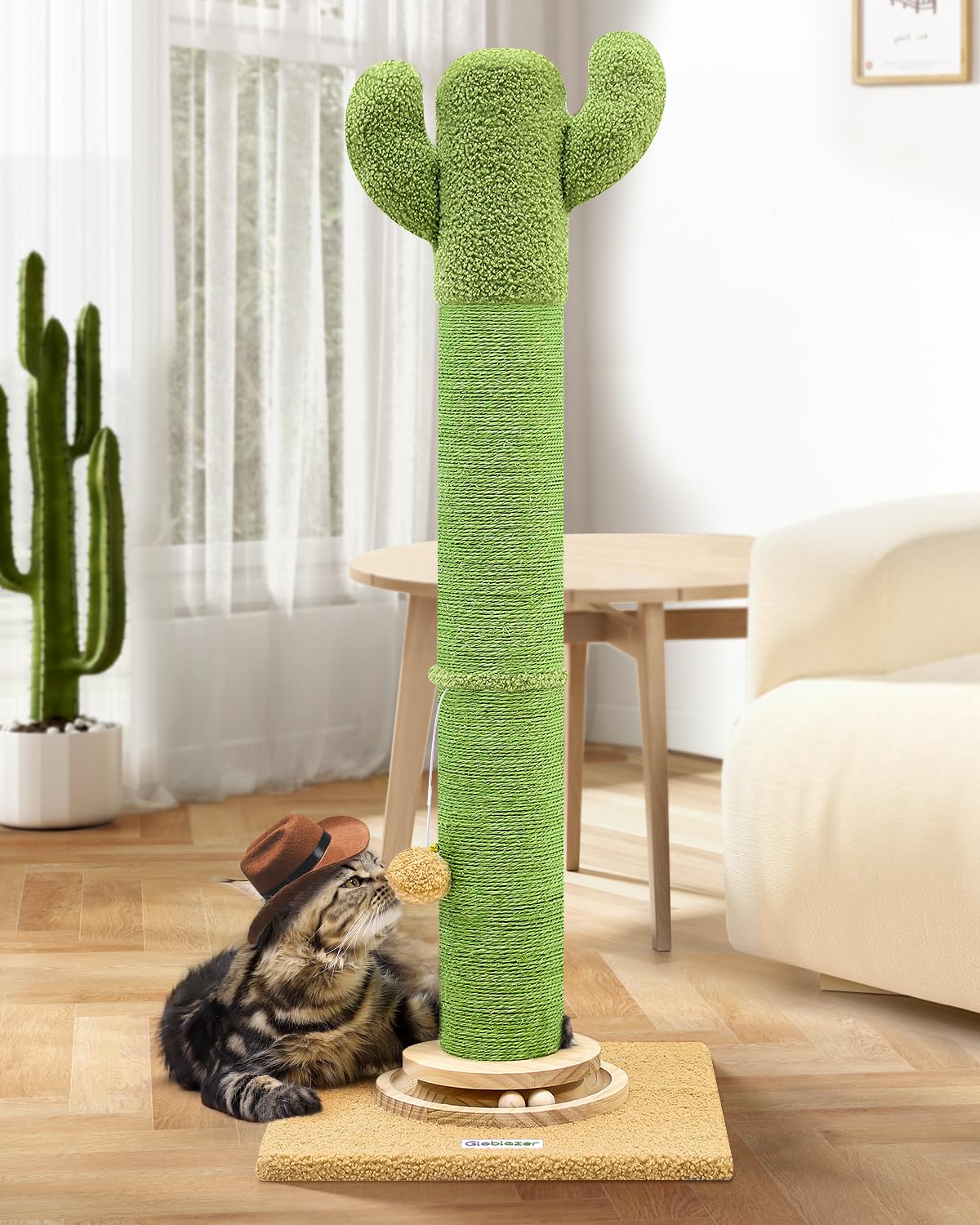 Globlazer Sc37 Extra Thick Scratching Posts For Indoor Large Cats Adults, 37Inch Cactus Cat Scratching Post Cat Scratcher Cute S
