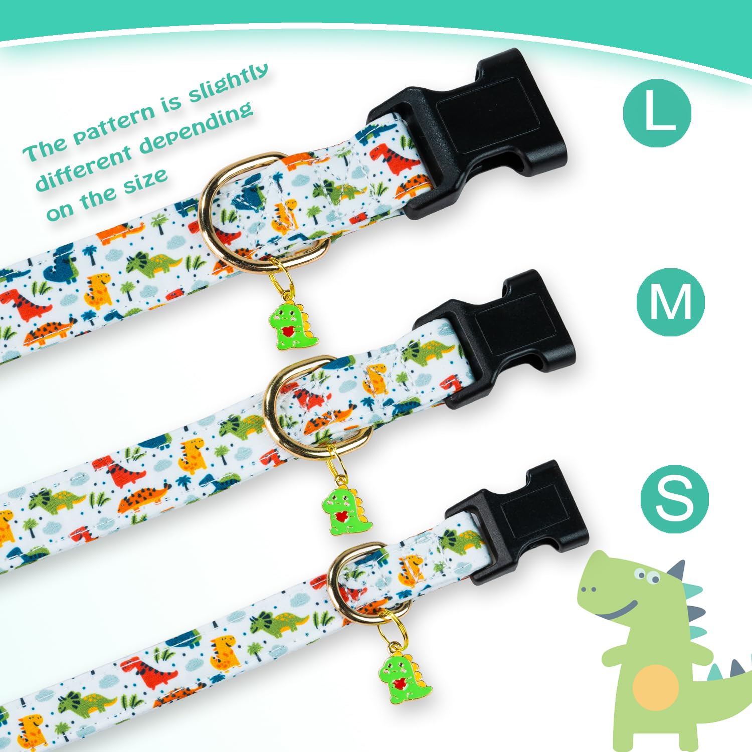 Prehai Cute Cotton Dog Collar For Small Medium Large Dogs Special Design Cute White Dinosaur Dog Collar For Boy Male Dogs Soft A