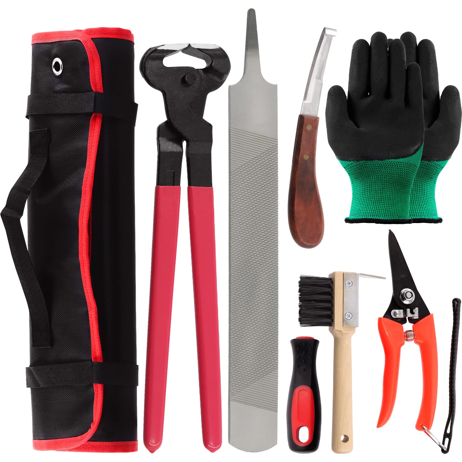 Swpeet 8Pcs Professional Farrier Tools Value Kit With Roll Pack, Horses Hoof Trimmers Shears Tools, Hoof Cutter, Farrier Rasp Fi