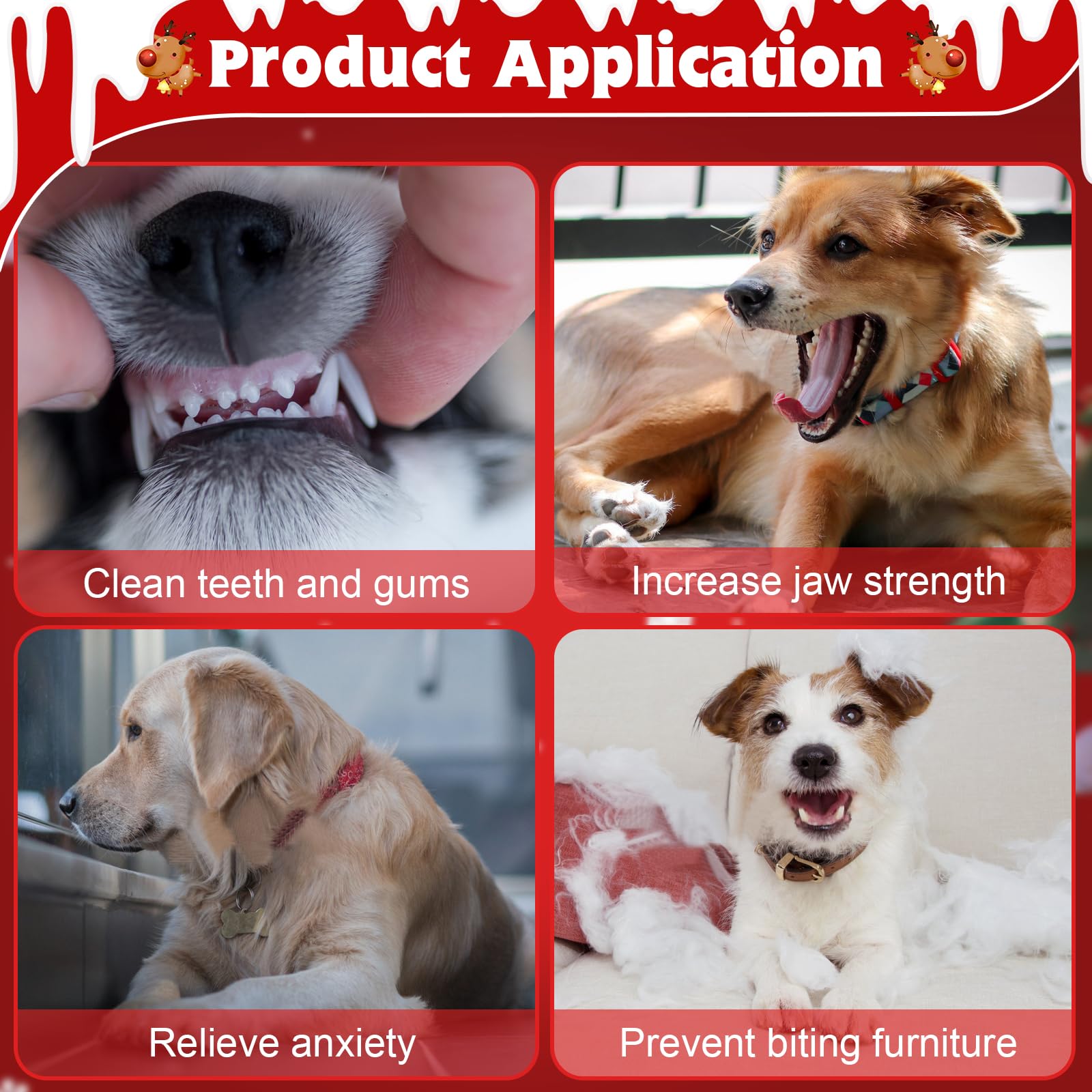 Yuepet Christmas Squeaky Dog Chew Toys, Reindeer Plush Dog Toys For Cleaning Teeth, Durable Stuffed Dog Toys With Crinkle Paper