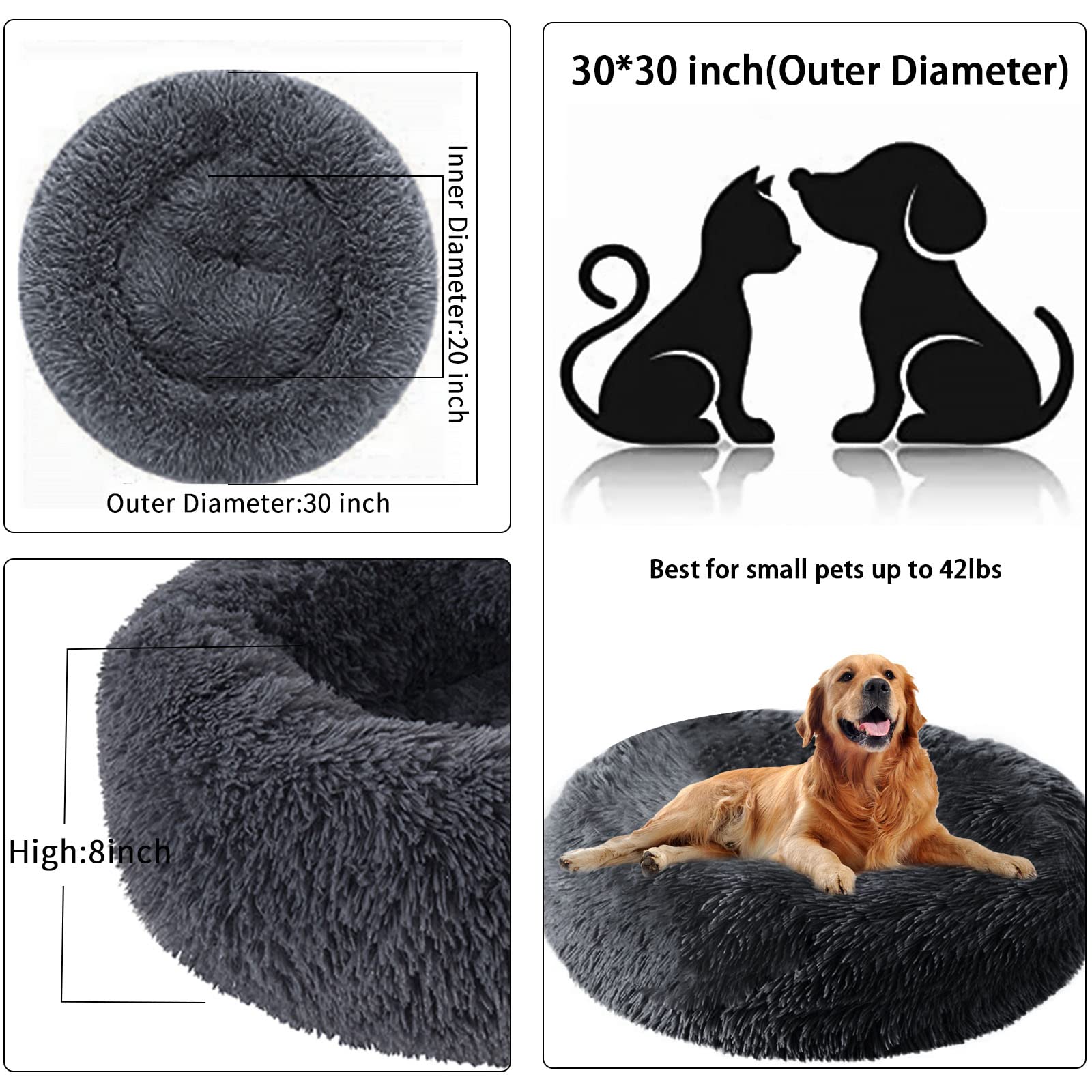 Dog Bed For Small Medium Large Dogs, 30 Inch Calming Dogs Bed, Washable-Round Cozy Soft Pet Bed For Puppy And Kitten With Slip-R