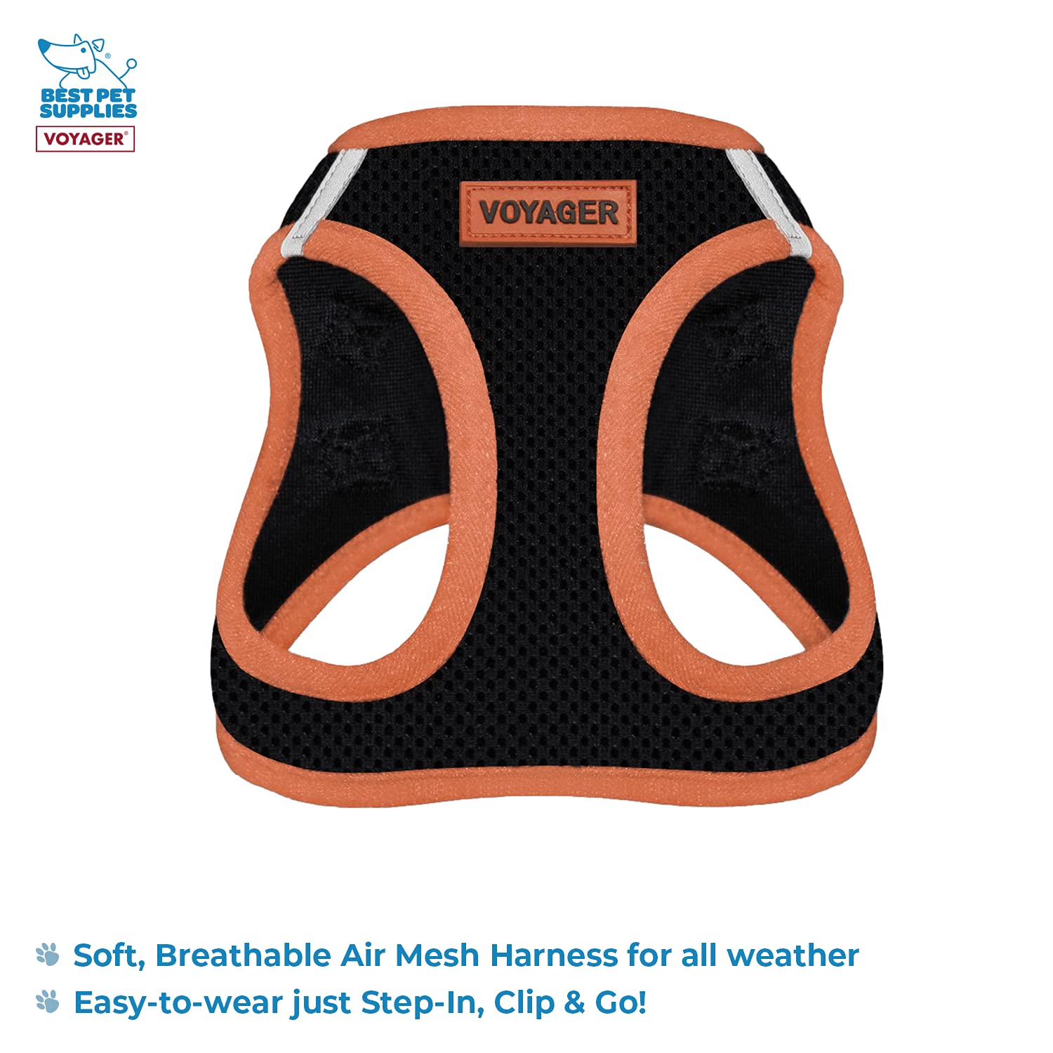 Voyager Step-In Air All Weather Mesh Harness And Reflective Dog 5 Ft Leash Combo With Neoprene Handle, For Small, Medium And Large Breed Puppies By Best Pet Supplies - Black, Medium