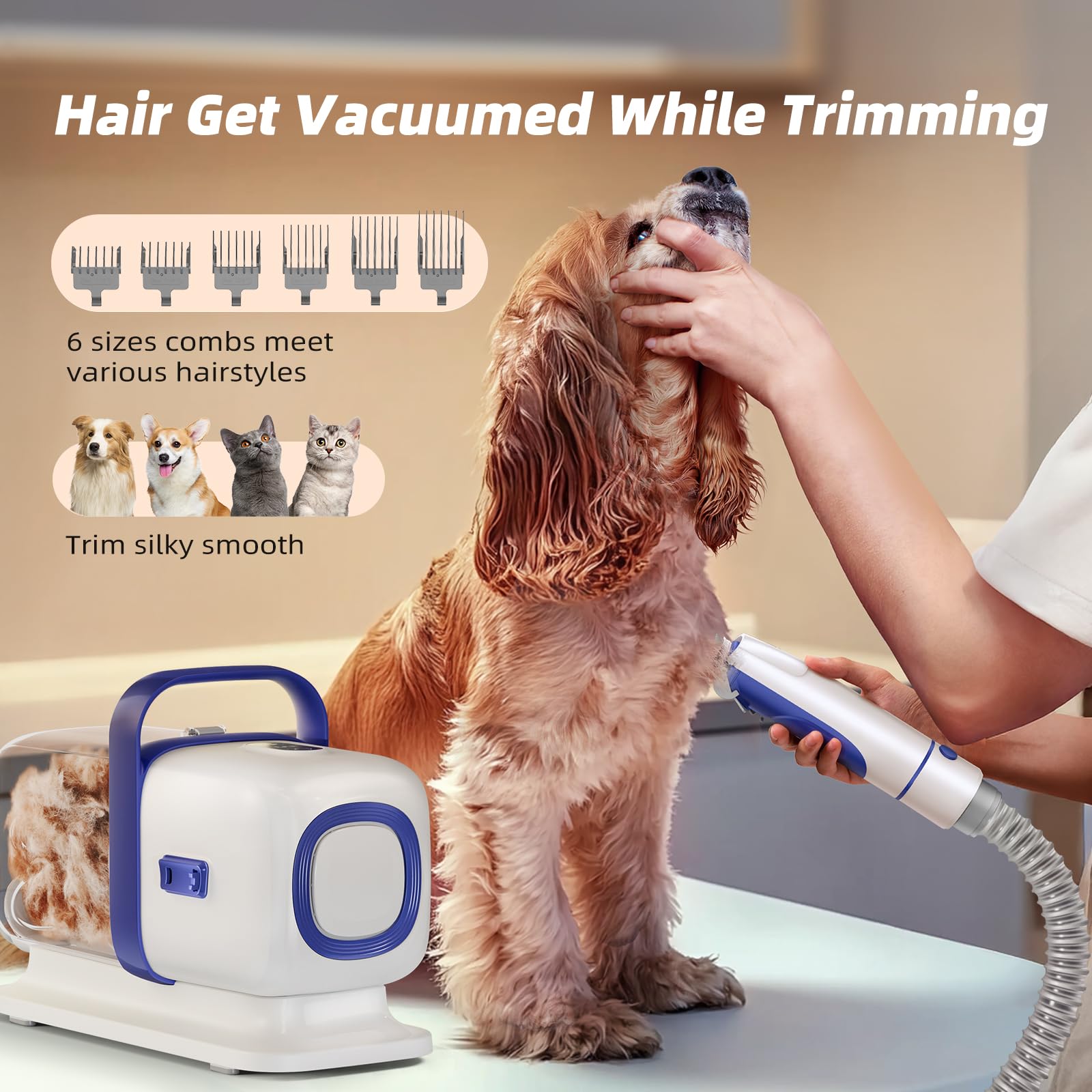 Buenkee Dog Grooming Kit With Vacuum, All-In-One Pet Grooming Vacuum For Dogs And Cats, Low Noise Pet Hair Clipper & Shedding Br