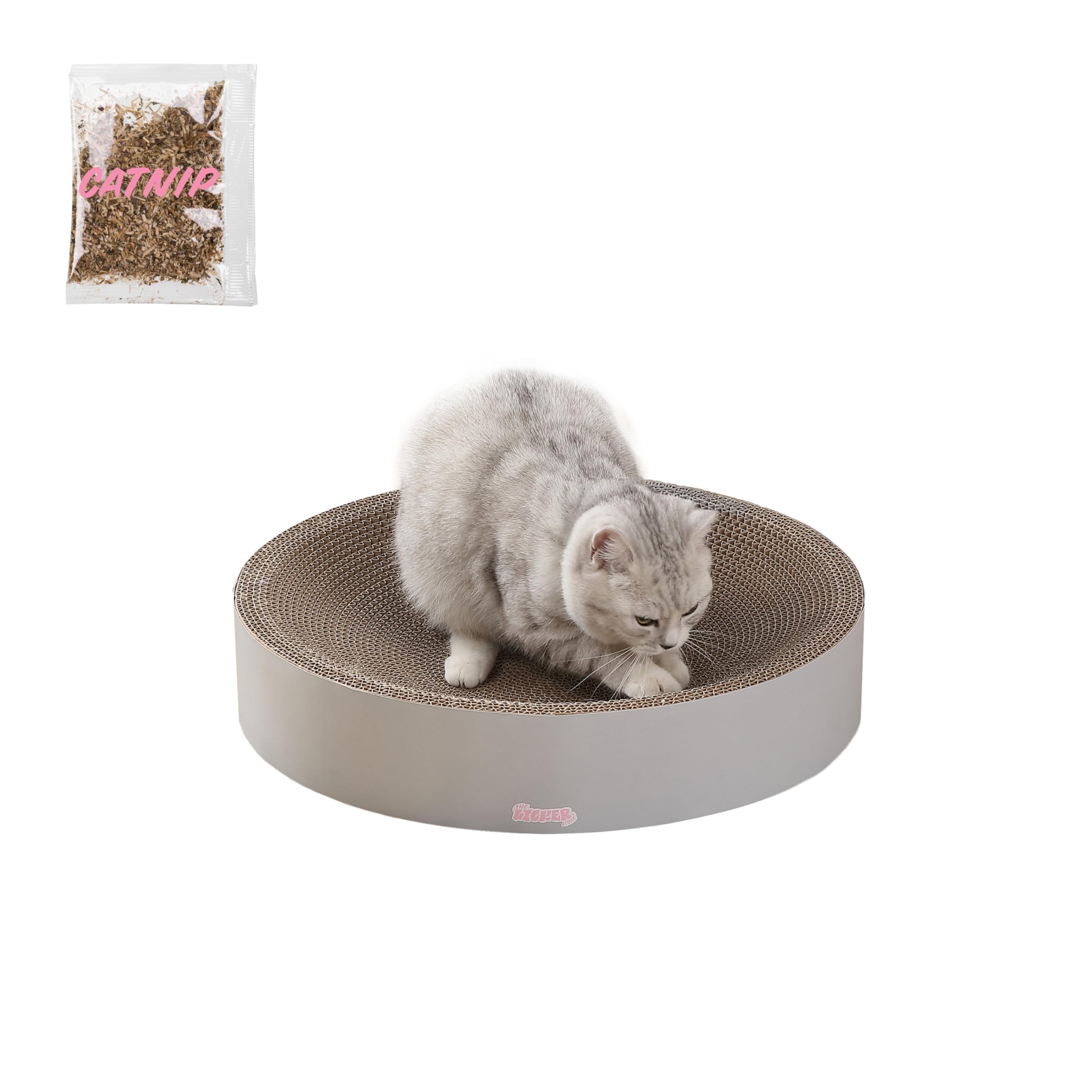 The Licker Store Csr1010K Nelson 20.13 Modern Cardboard Round Bowl Cat Scratcher With Catnip, Fog