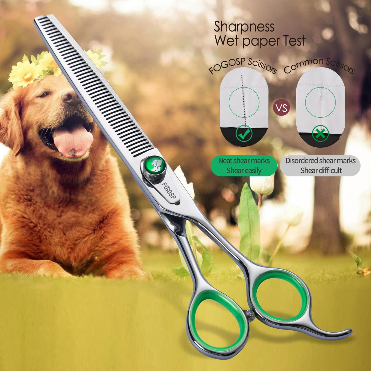 Fogosp 46 Teeth Dog Thinning Shears For Grooming 7.0 Inch Professional Blending Thinning Scissors For Dogs Cat Pet Japanese 440C Stainless Right Handed