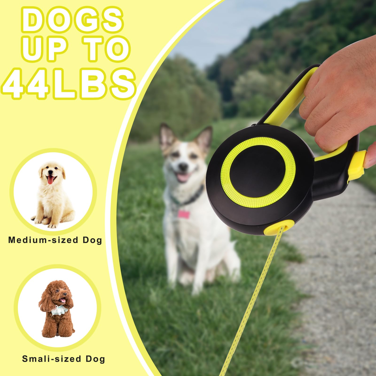 Enrgticdg Retractable Dog Leash,Night Reflection,Light Weight Leash For Small To Dogs/Cats,Stainless Steel Spring,Strong Nylon T