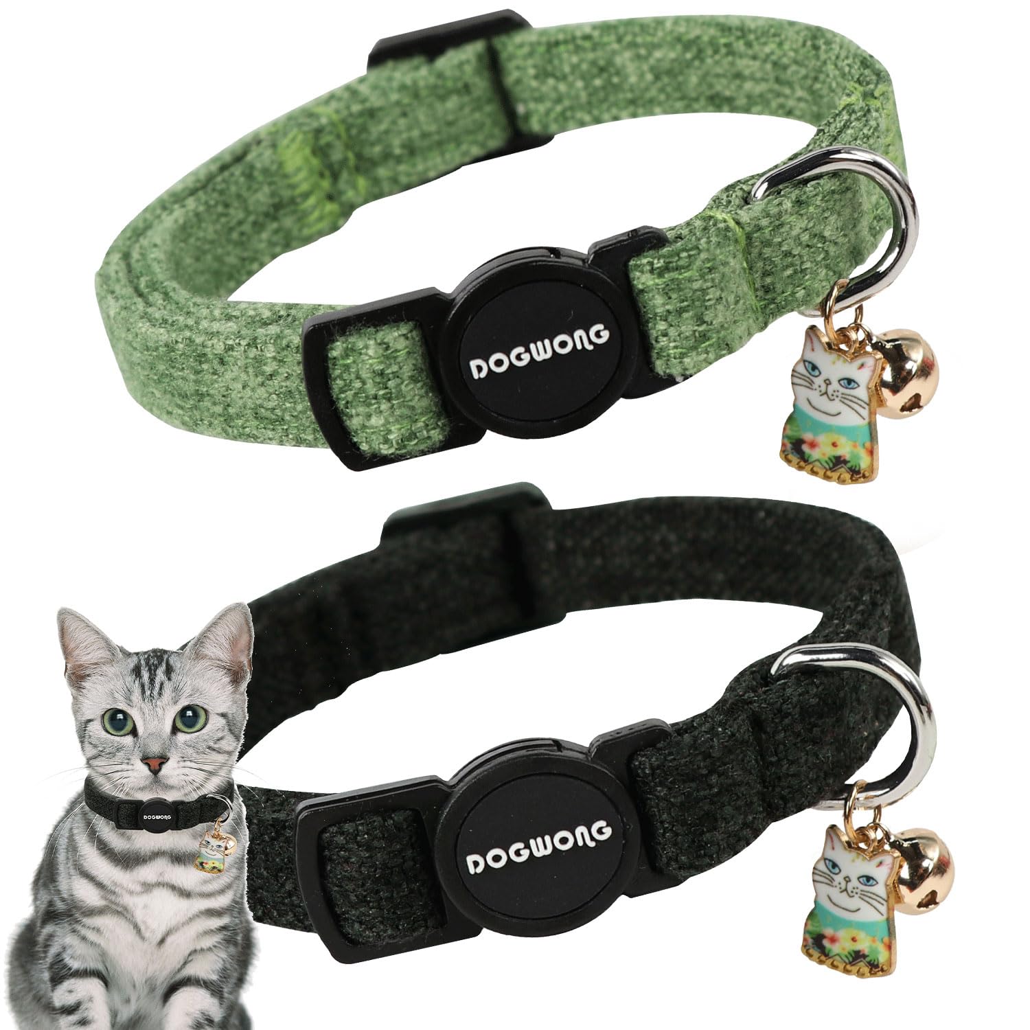 Cat Collar,2 Pack Cat Collars Breakaway With Bell, Dogwong Safety Buckle Black Cat Collar For Girl Boy Cats And Small Dogs,Adjus