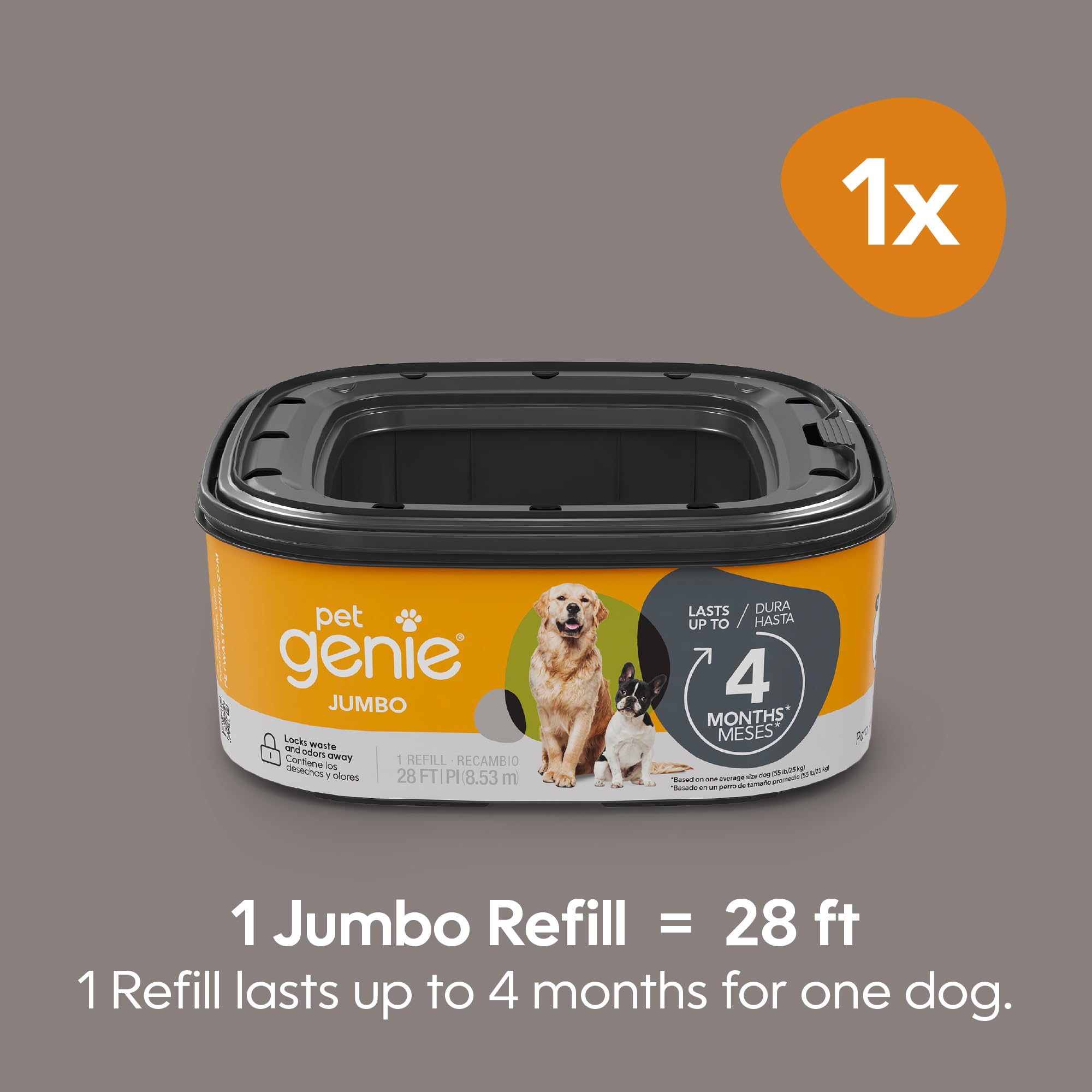 Pet Genie ?Jumbo Refill 1-Pack ?Up To 4 Months Of Supply - Ultimate Odor Control Dog Poop Bags
