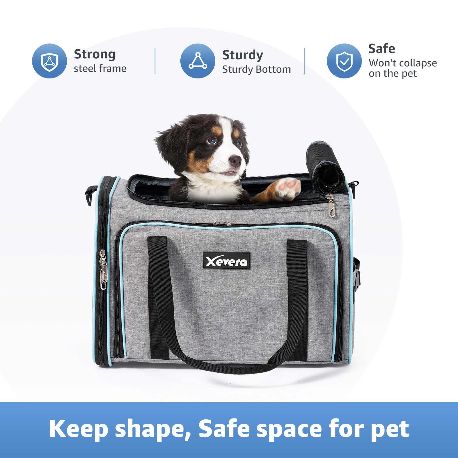 Xevera Cat Dog Carrier With Wheels, Expandable Rolling Soft-Sided Carrier For Small Cats And Dogs Under 25 Lbs, Pet Carrier On W
