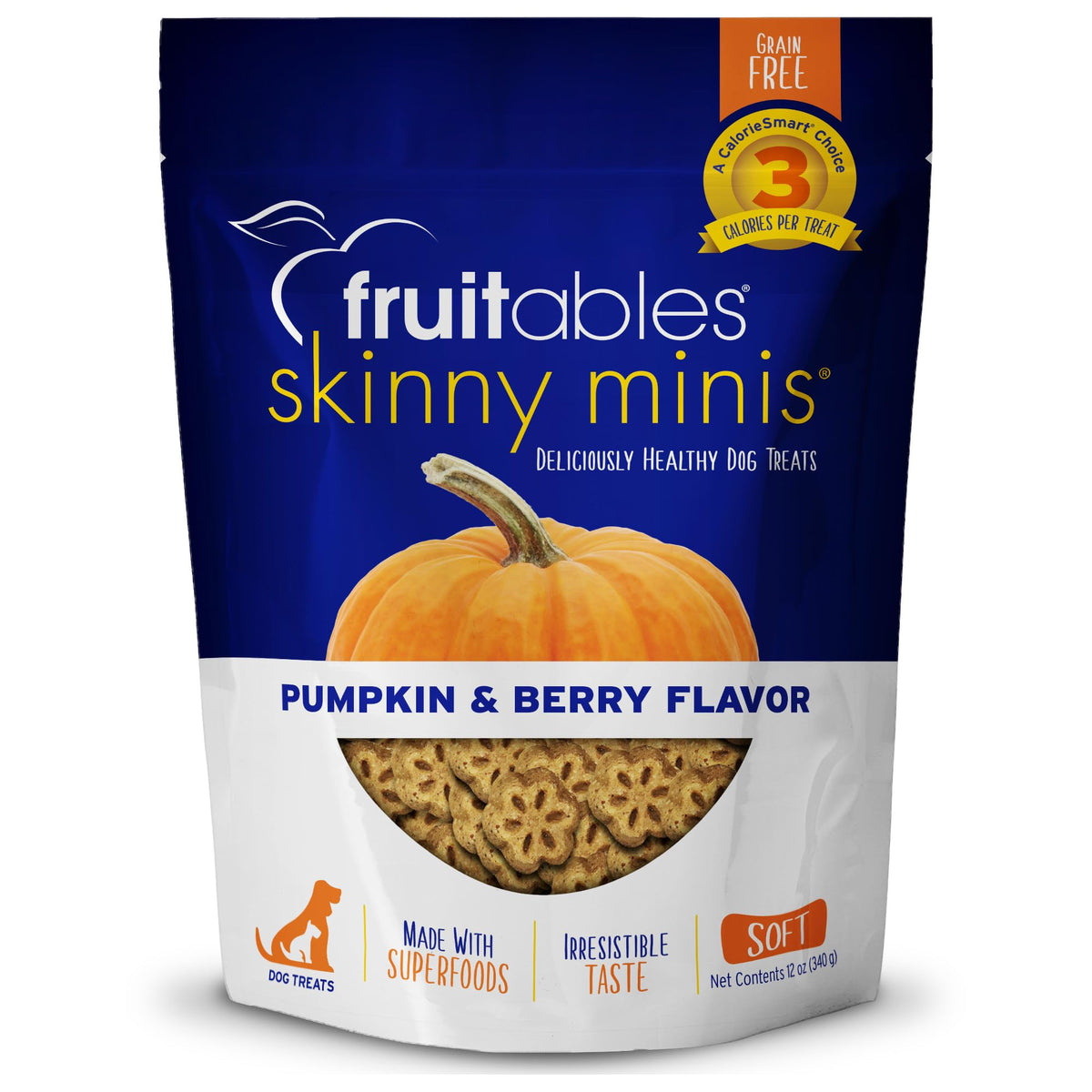 Fruitables Skinny Mini Dog Treats - Healthy Treats For Dogs - Low Calorie Training Treats - Free Of Wheat, Corn And Soy - Pumpkin And Berry - 12 Ounces