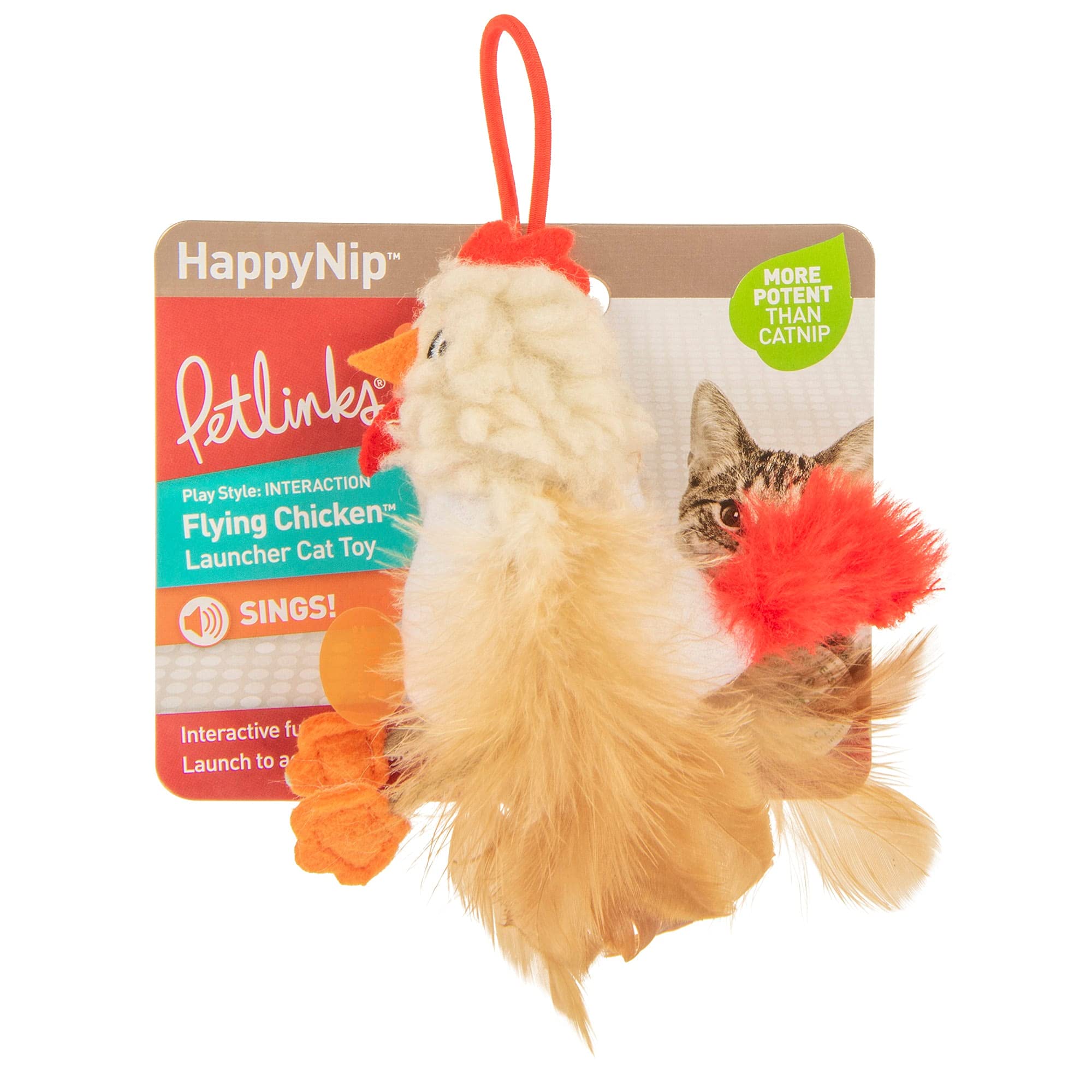 Petlinks Happynip Flying Chicken Electronic Sound Launcher Cat Toy, Contains Silvervine & Catnip, Battery Powered - Beige, One S
