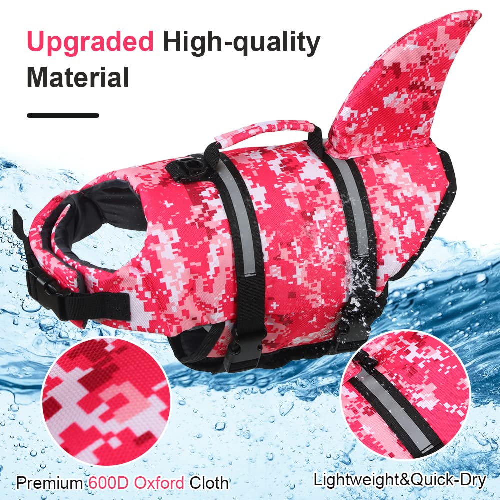Emust Dog Life Jacket, Ripstop Dog Lifesaver Vests With Rescue Handle For Small Medium And Large Dogs, Pet Safety Swimsuit Preserver For Swimming Pool Beach Boating (Xs,Pink Camouflage)