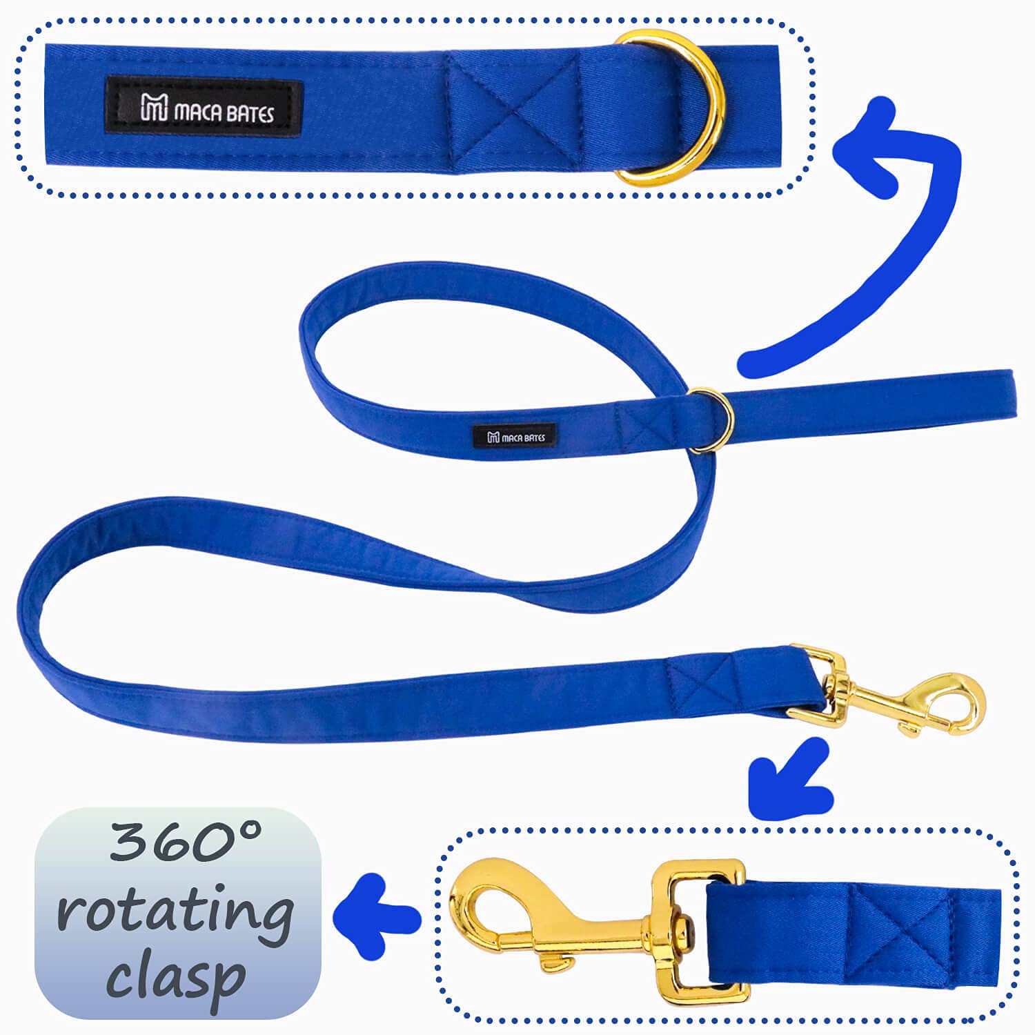 Maca Bates Dog Collar With Bow- Bow For Dog, 12 Solid Colors Sailor Bow Tie Adjustable Collar For Small Medium Large Dog With Golden Metal Buckle (Xs, Blue Leash)