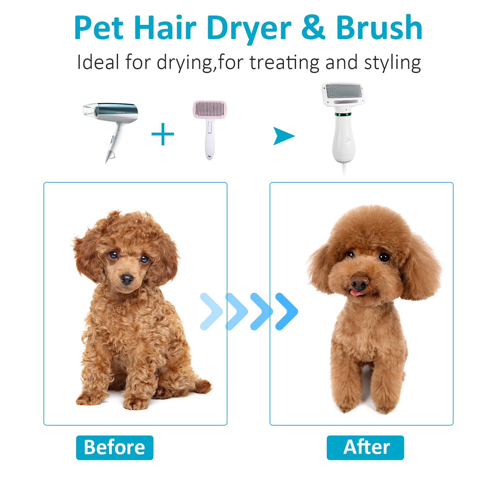 Tekkperry Pet Hair Dryer, 2 In 1 Dog Hair Dryer With Slicker Brush,Dog Blow Dryer With 2 Adjustable Heat Setting Dog Brush For Dog Grooming Small Medium Dogs Cats