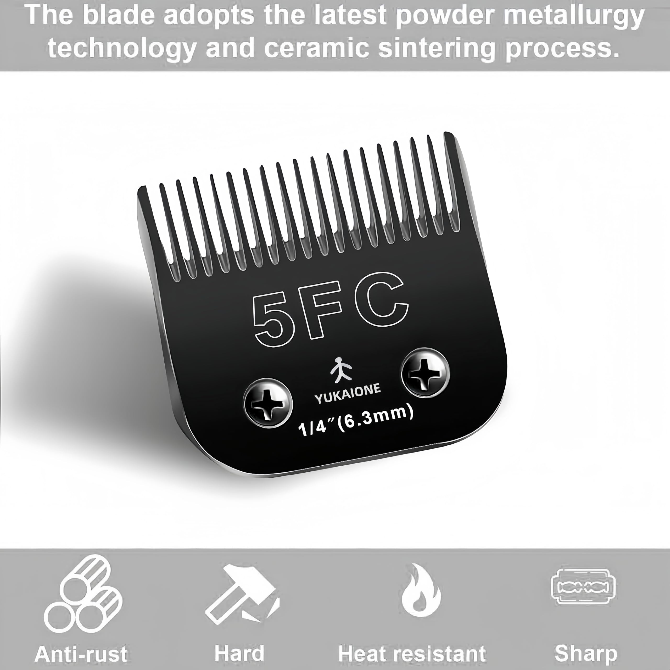 Yukaione 5F Dog Clipper Blade: Titanium Coated Sk2 Steel, Universal Fit For Andis, Oster A5, Wahl Km - 1/4 Cut For Dogs & Cats