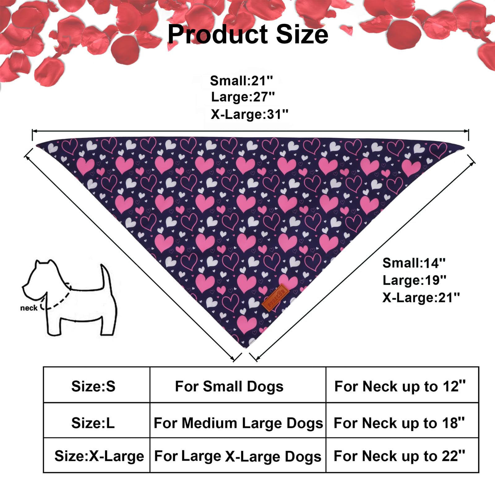Ptdecor Valentine Dog Bandana, White Purple Love Heart Design Reversible Dog Scarf, Triangle Valentine Bandanas For Medium Large