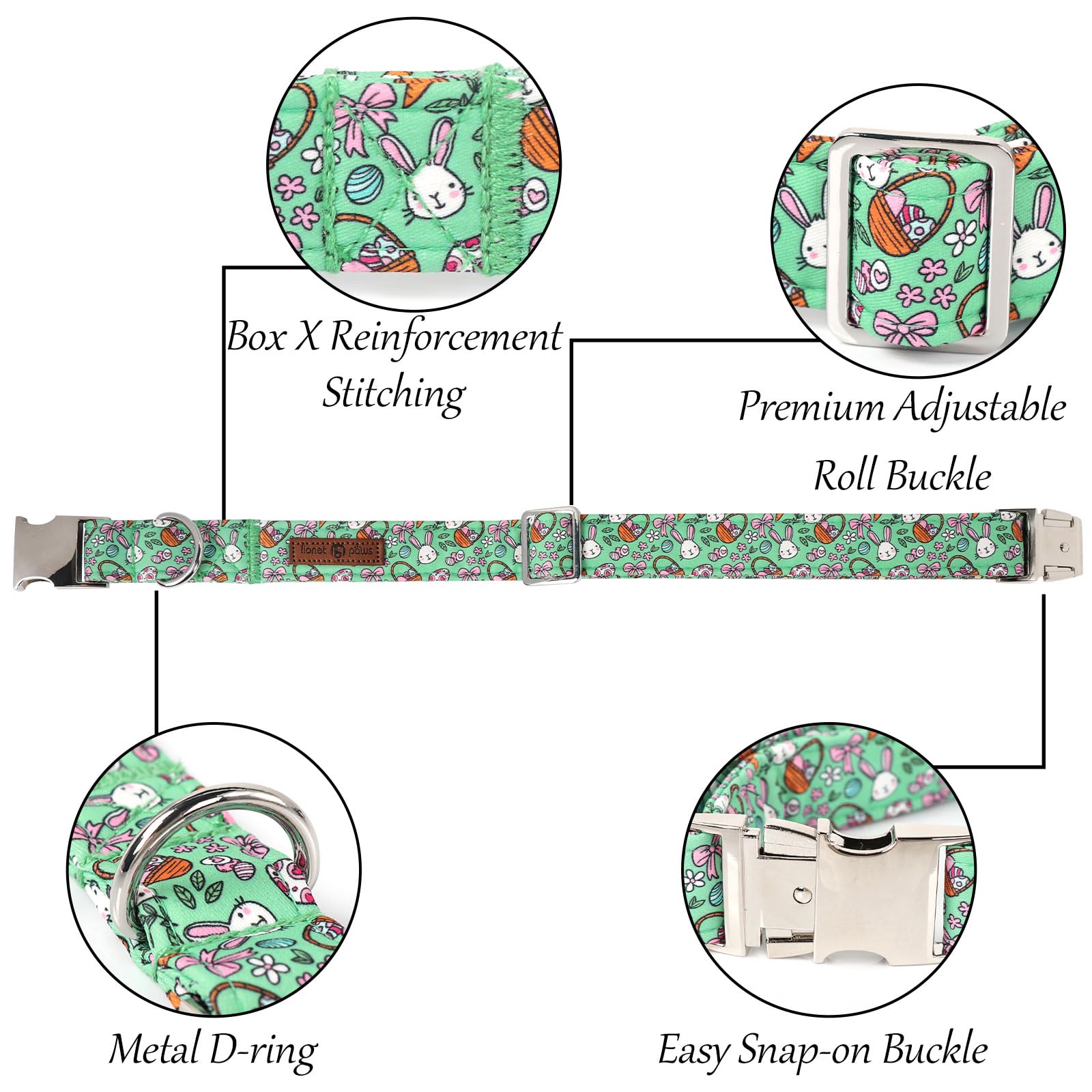 Lionet Paws Easter Dog Collar,Green Eggs Dog Collar For Large Dogs Bowtie, Adjustable Cotton Rabbit Bowtie Pet Collars For Large