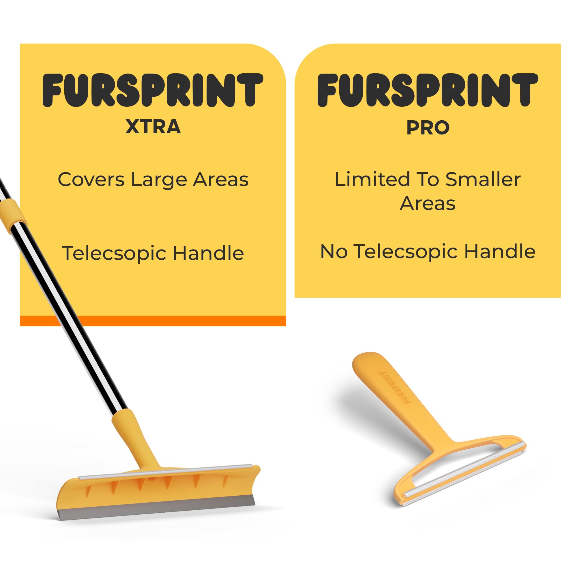 Fursprint Xtra Tool: Reusable Pet Hair Removal Broom - Adjustable 60'' Handle - As Easy As Our Pro, But Made For Carpets, Curtai
