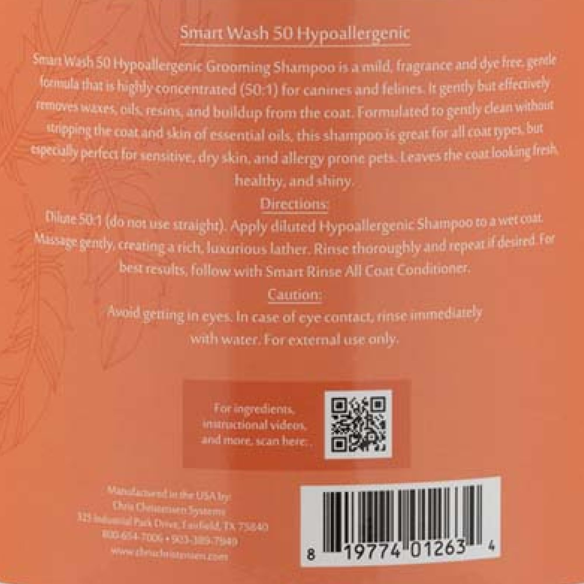 Chris Christensen SmartWash50 Hypo-Allergenic Ultra Concentrated Dog Shampoo, Makes up to 50 Bottles, Groom Like a Professional,