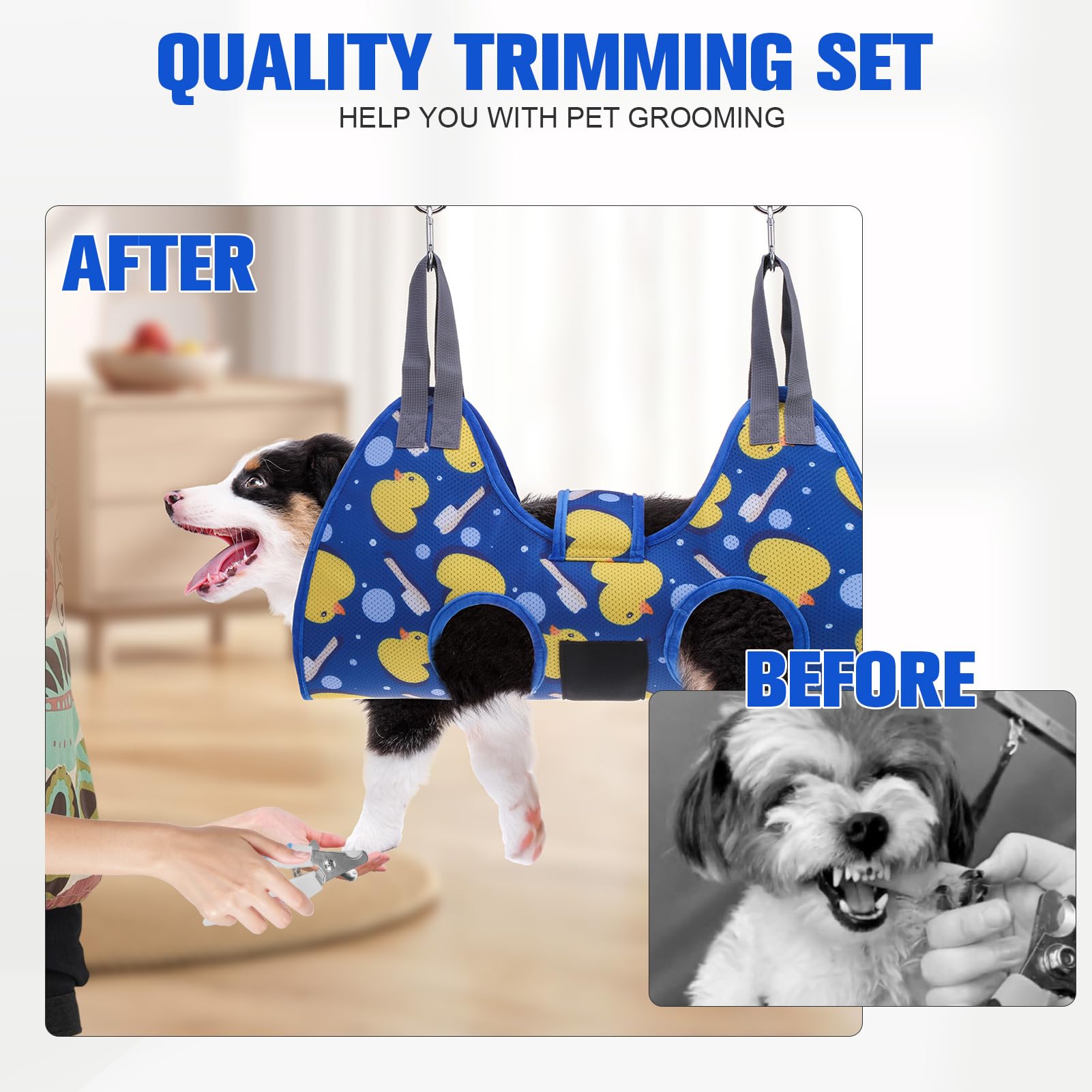 Pawchie Dog Grooming Hammock Harness For Dogs & Cats With Pet Nail Clipper Trimmer - Cat Hanger Sling For Trimming Clipping Nail