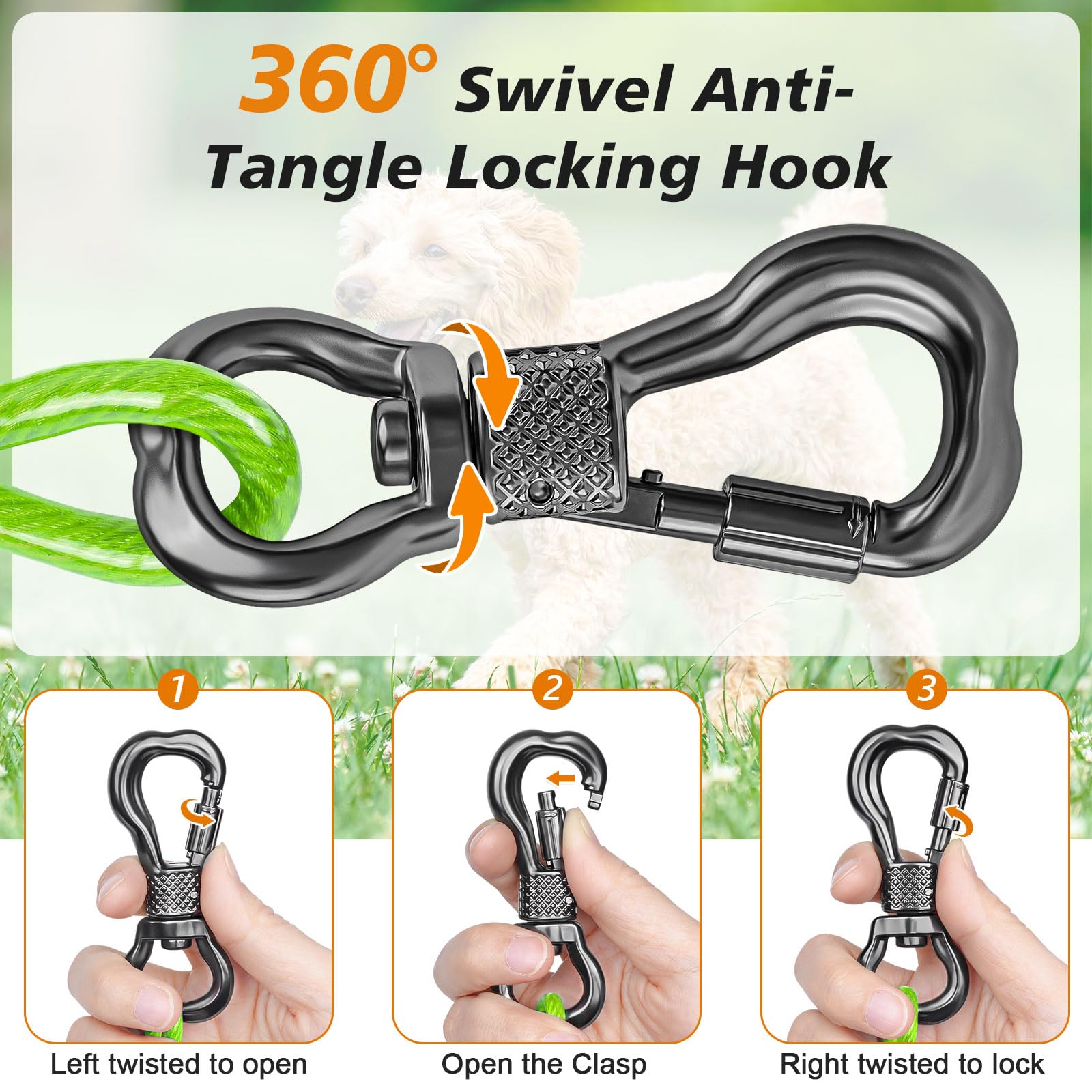 Tresbro 10 Ft Dog Tie Out Cable, Heavy Duty Dog Chains For Outside With Spring Swivel Lockable Hook, Pet Runner Cable Leads For Yard Camping, Dog Line Tether For Small Medium Large Dogs Up To 500 Lbs